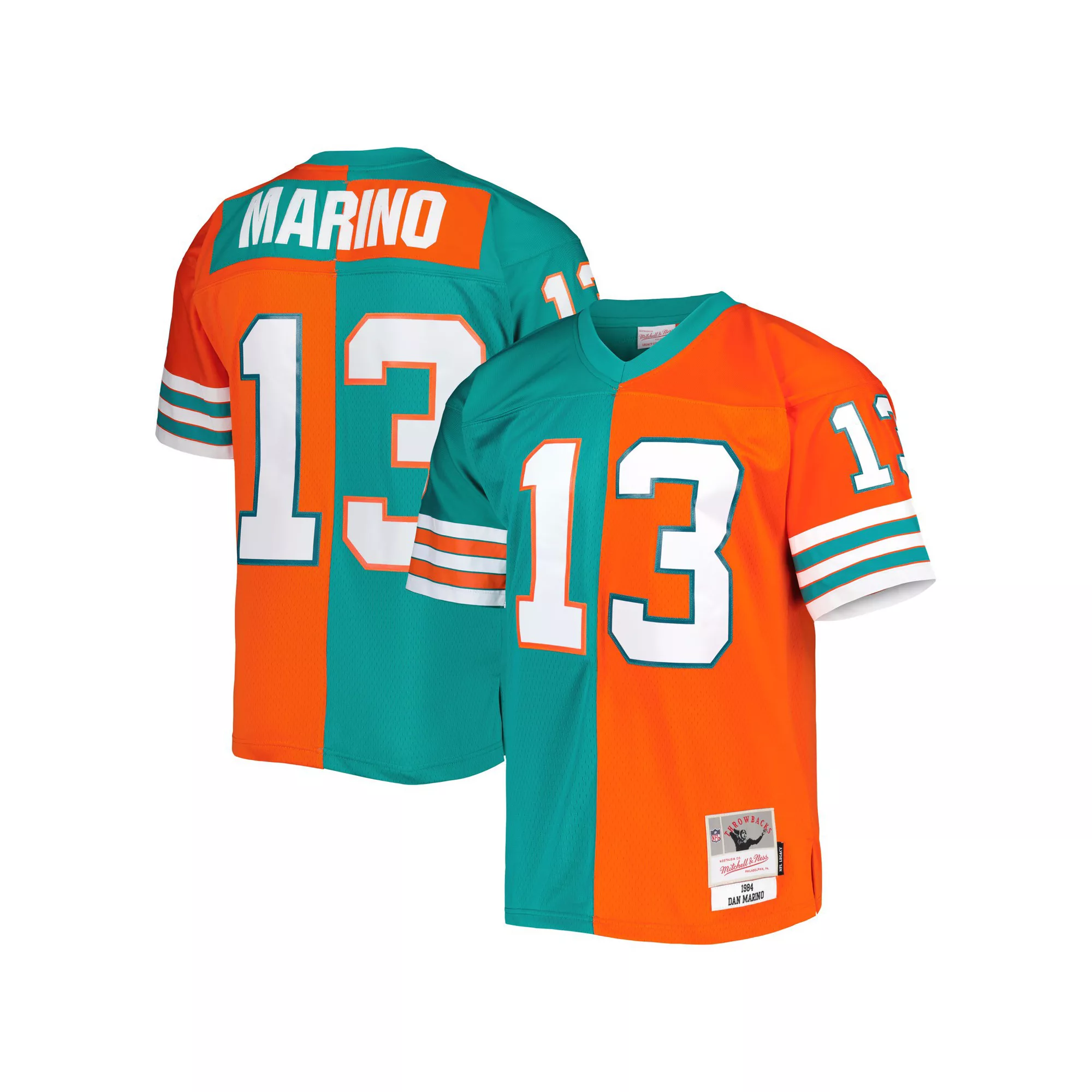 Men's Mitchell & Ness Dan Marino Aqua/Orange Miami Dolphins 1984 Split Legacy Replica Jersey