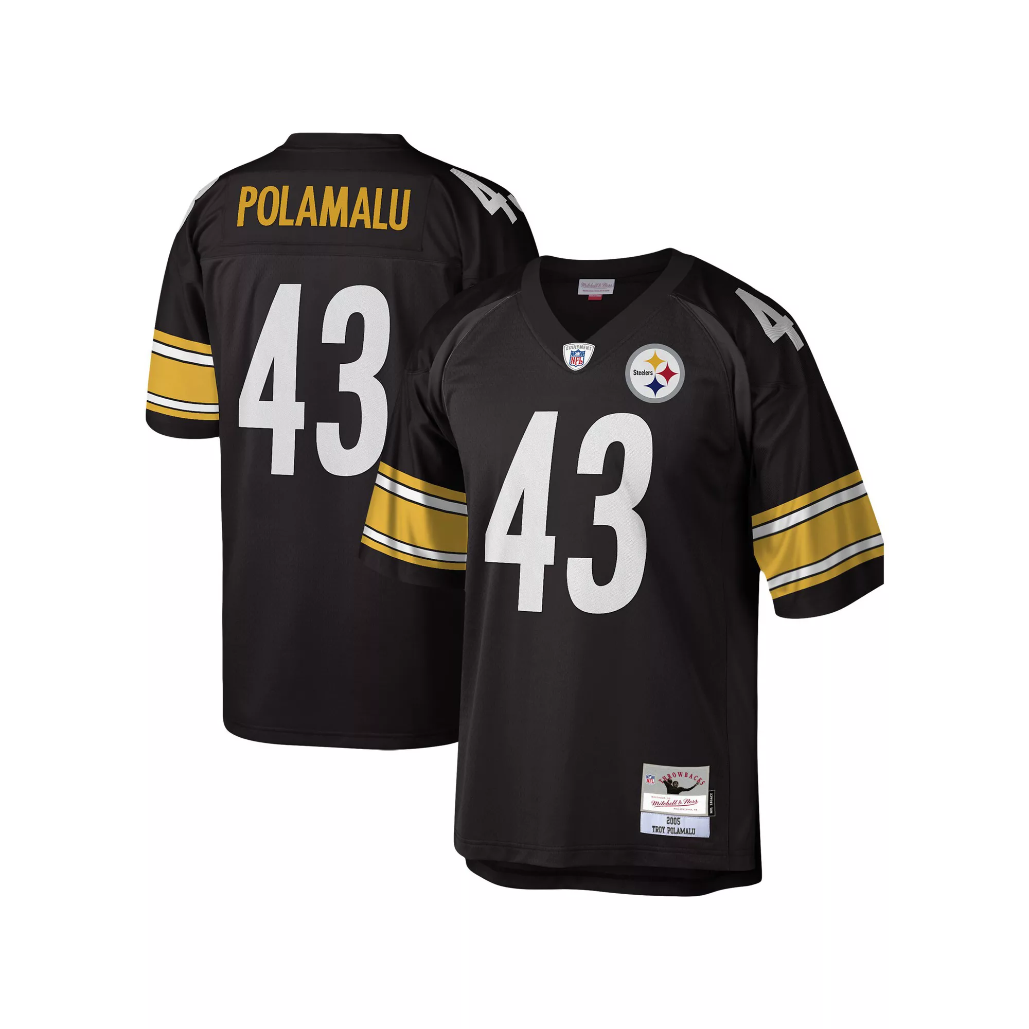 Men's Mitchell & Ness Troy Polamalu Black Pittsburgh Steelers Legacy Replica Jersey