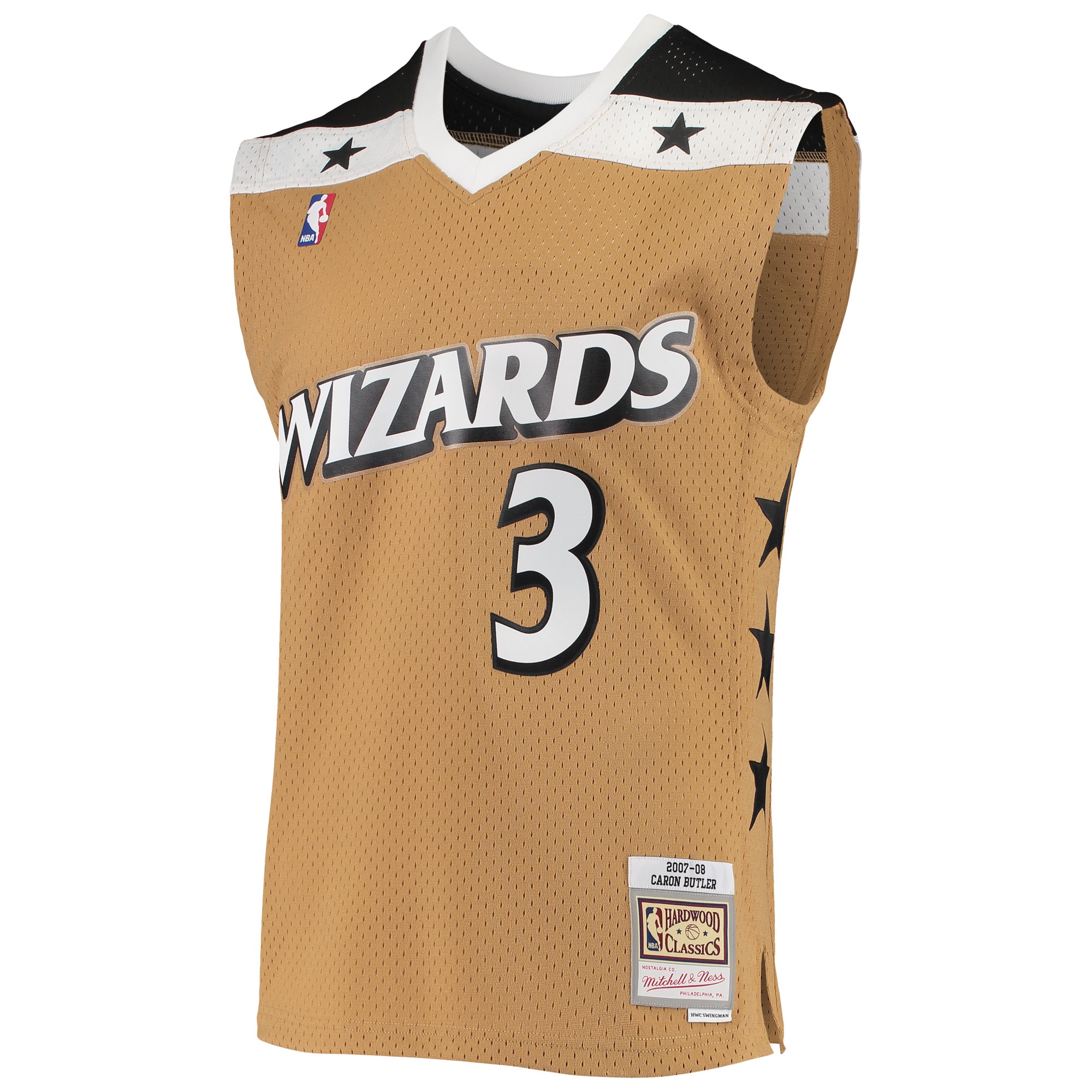 Men's Mitchell & Ness Caron Butler Gold Washington Wizards 2001/02 Hardwood Classics Swingman Jersey