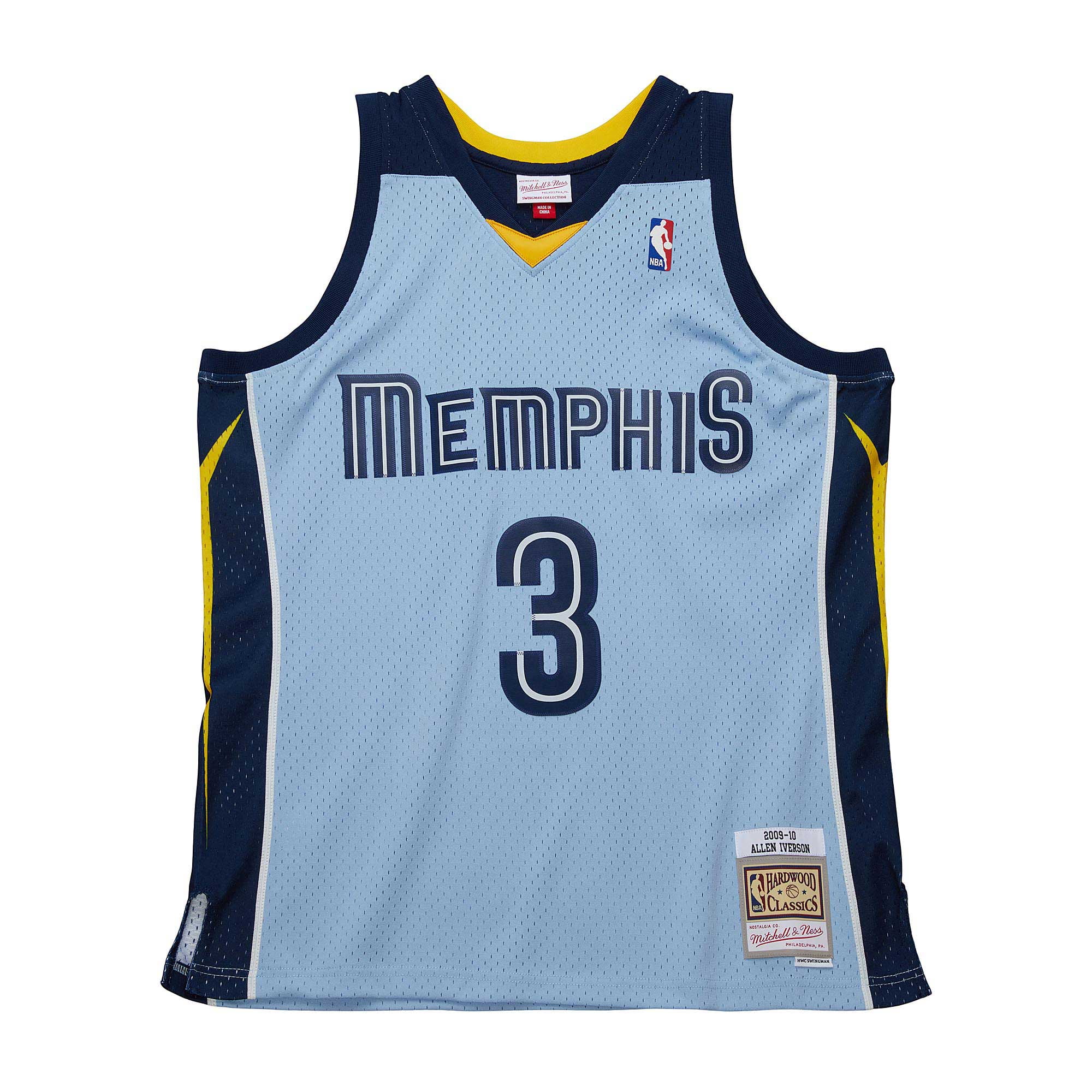 Men's Mitchell & Ness Allen Iverson Light Blue Memphis Grizzlies 2009/10 Hardwood Classics Swingman Jersey