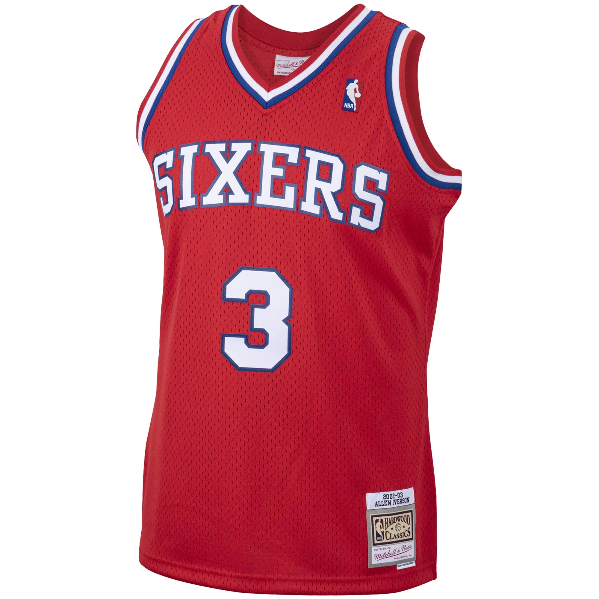 Men's Mitchell & Ness Allen Iverson Red Philadelphia 76ers 2001/02 Hardwood Classics Swingman Jersey