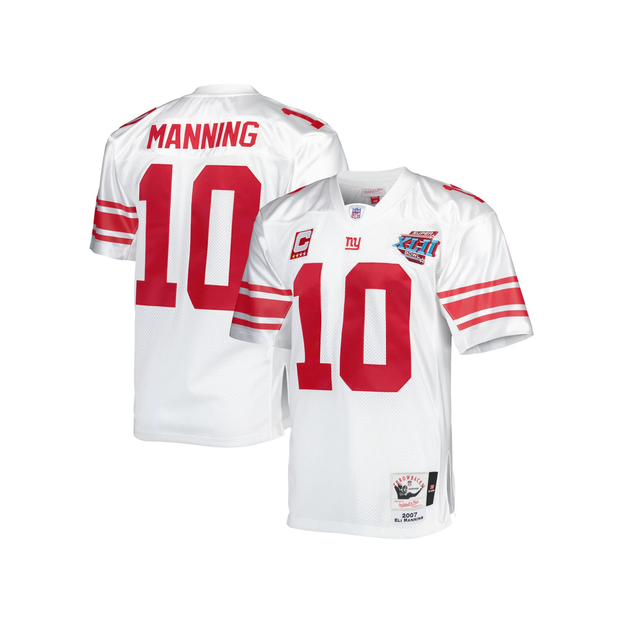Men's Mitchell & Ness Eli Manning White New York Giants Super Bowl XLII Authentic Throwback Retired Player Jersey