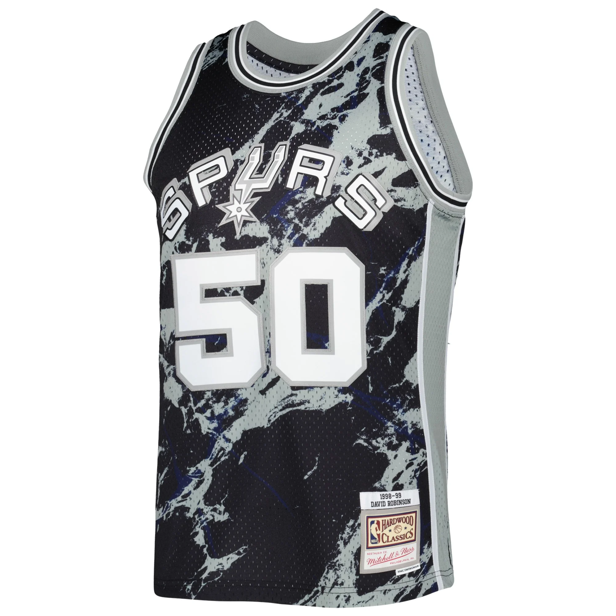 Men's Mitchell & Ness David Robinson Black San Antonio Spurs 1998/99 Hardwood Classics Marble Swingman Jersey