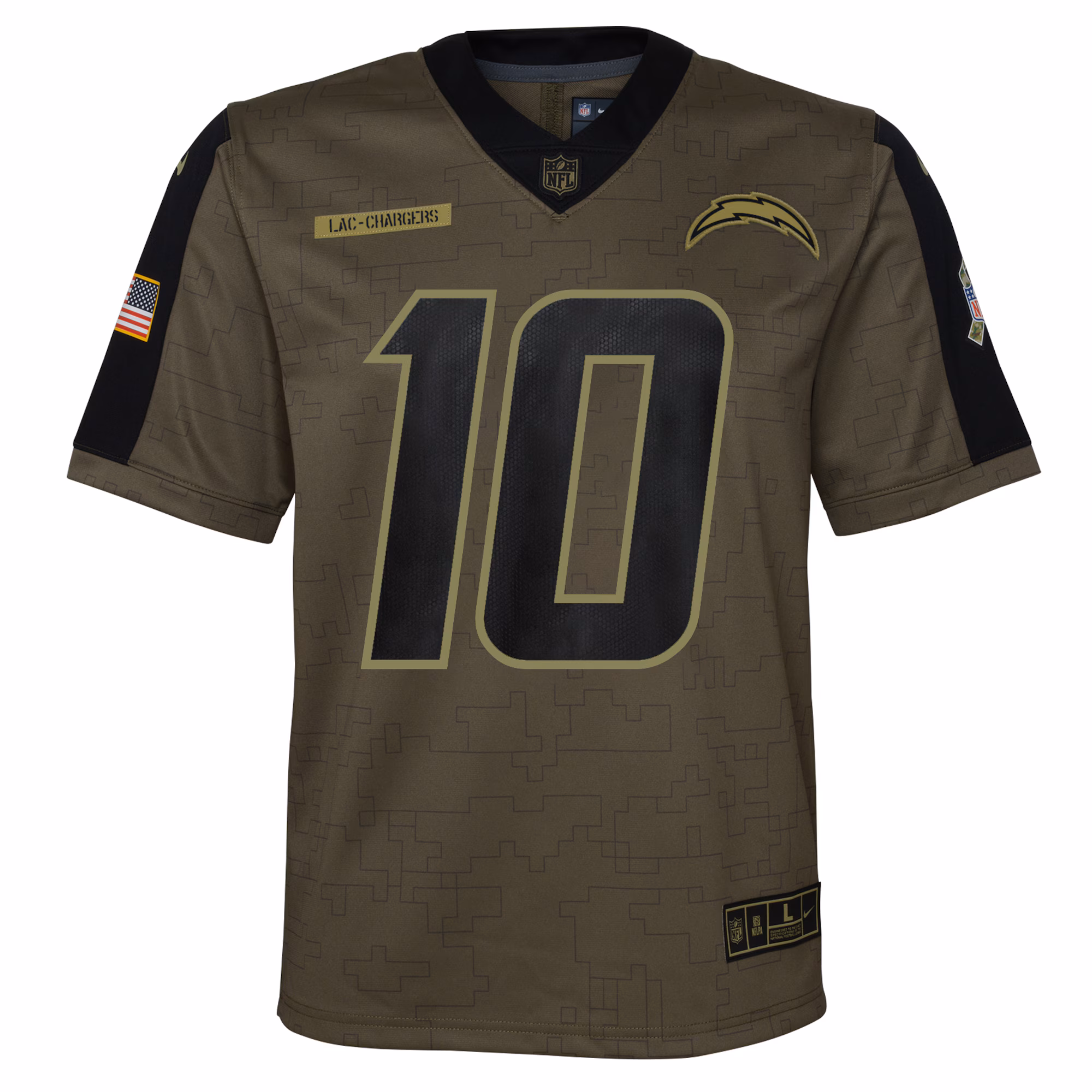 Justin Herbert Los Angeles Chargers Nike Youth 2021 Salute To Service Game Jersey - Olive