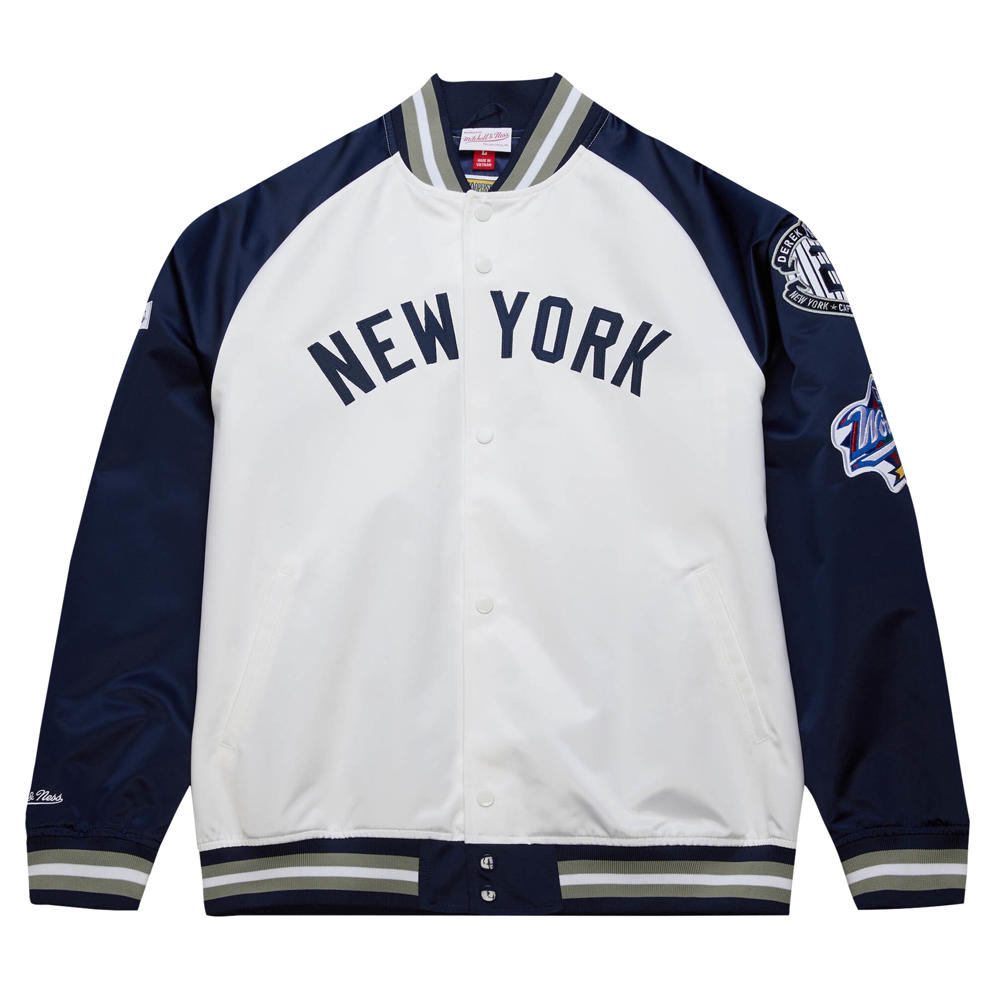 Derek Jeter New York Yankees Mitchell & Ness Cooperstown Collection Legends Lightweight Satin Raglan Full-Snap Jacket - White/Navy