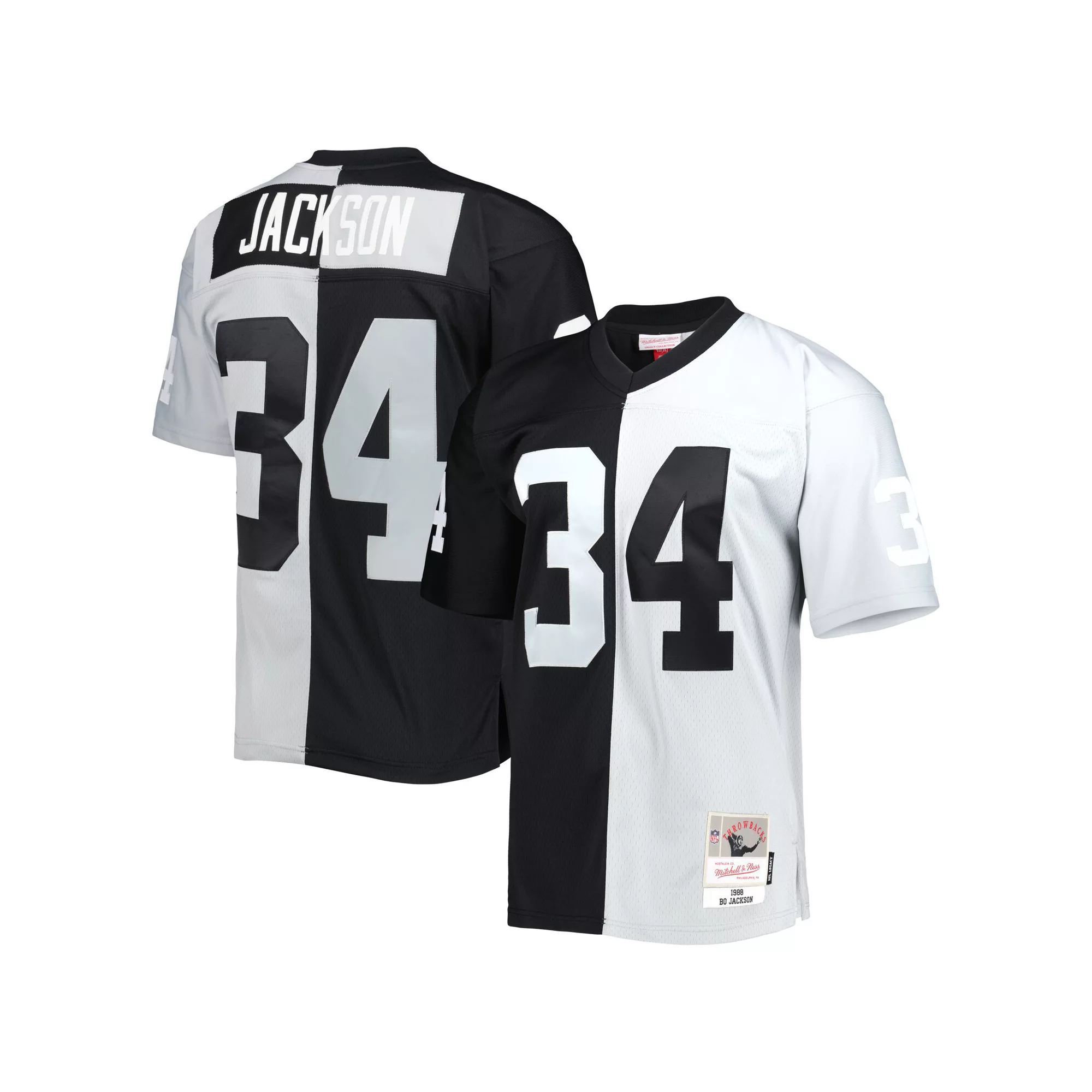 Men's Mitchell & Ness Bo Jackson Black/Silver Las Vegas Raiders 1988 Split Legacy Replica Jersey