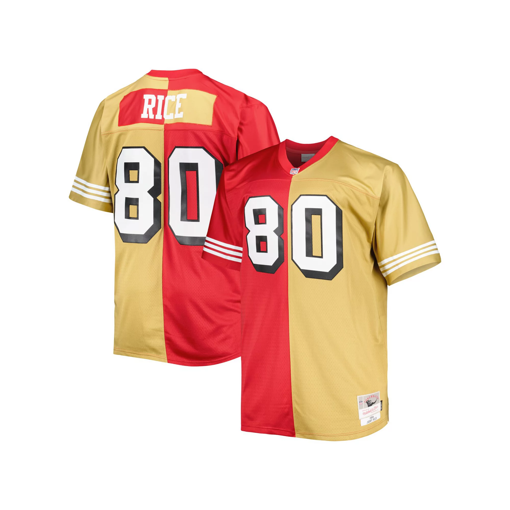 Men's Mitchell & Ness Jerry Rice Scarlet/Gold San Francisco 49ers Big & Tall Split Legacy Retired Player Replica Jersey