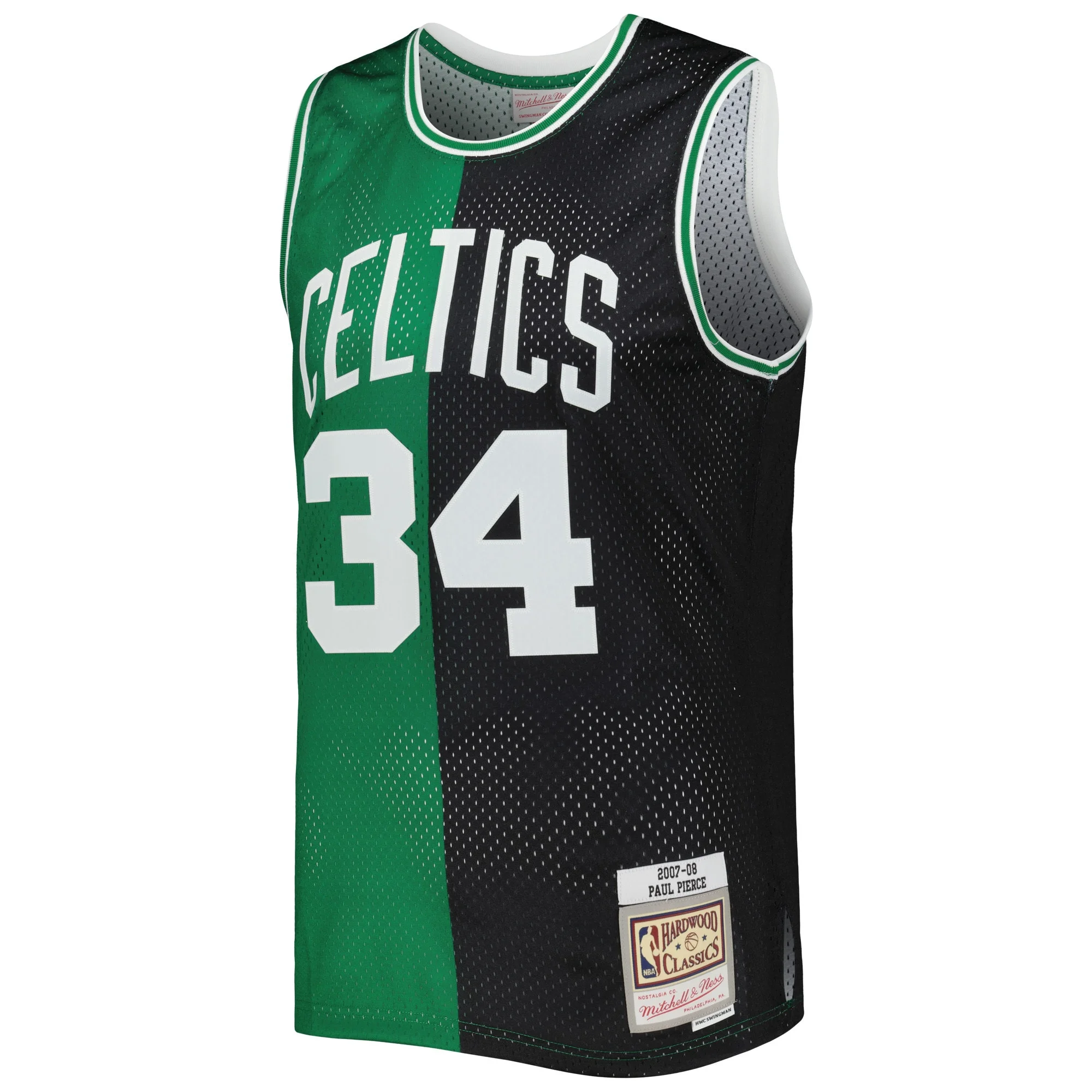 Men's Mitchell & Ness Paul Pierce Black/Kelly Green Boston Celtics Hardwood Classics 2007/08 Split Swingman Jersey
