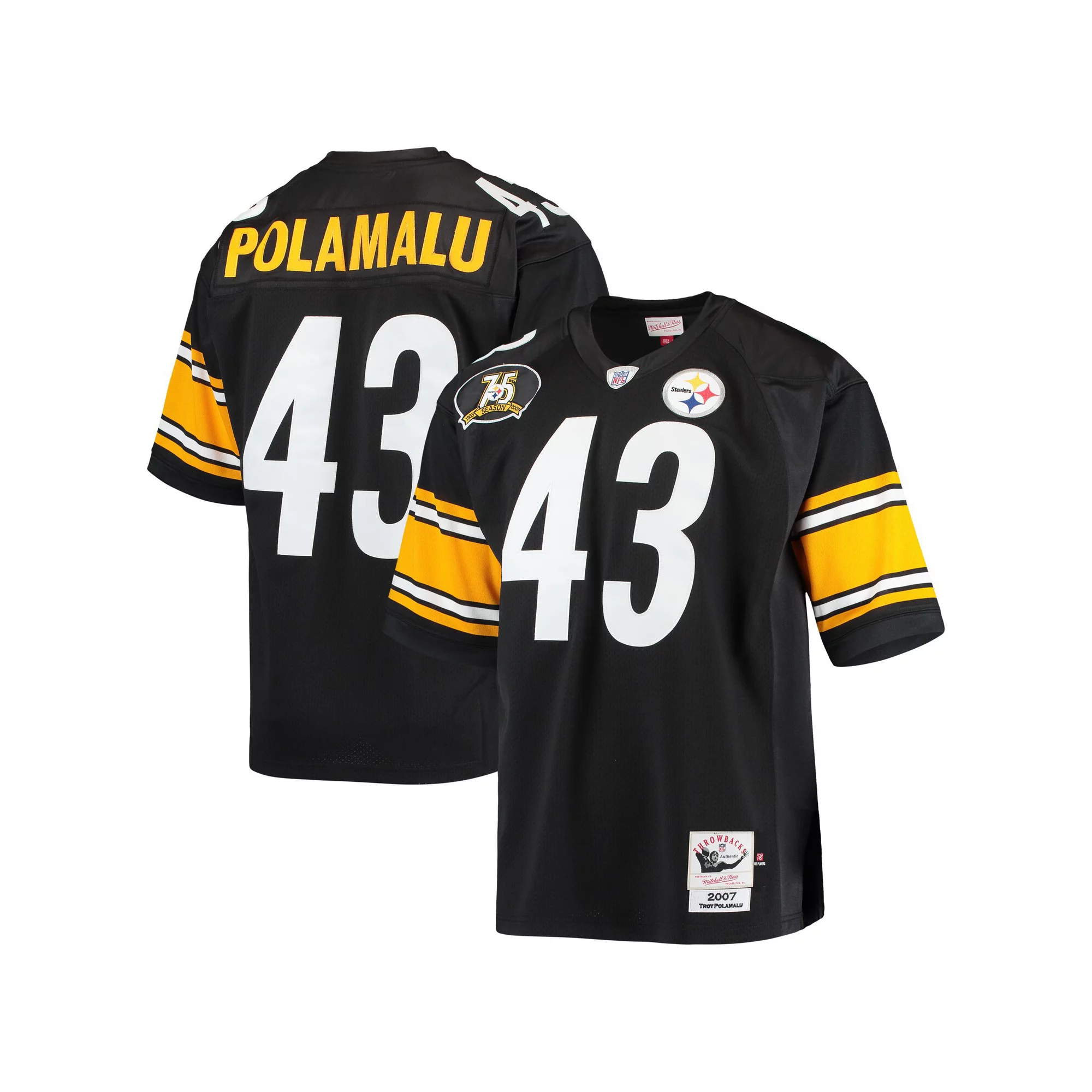 Men's Mitchell & Ness Troy Polamalu Black Pittsburgh Steelers 2007 Authentic Retired Player Jersey