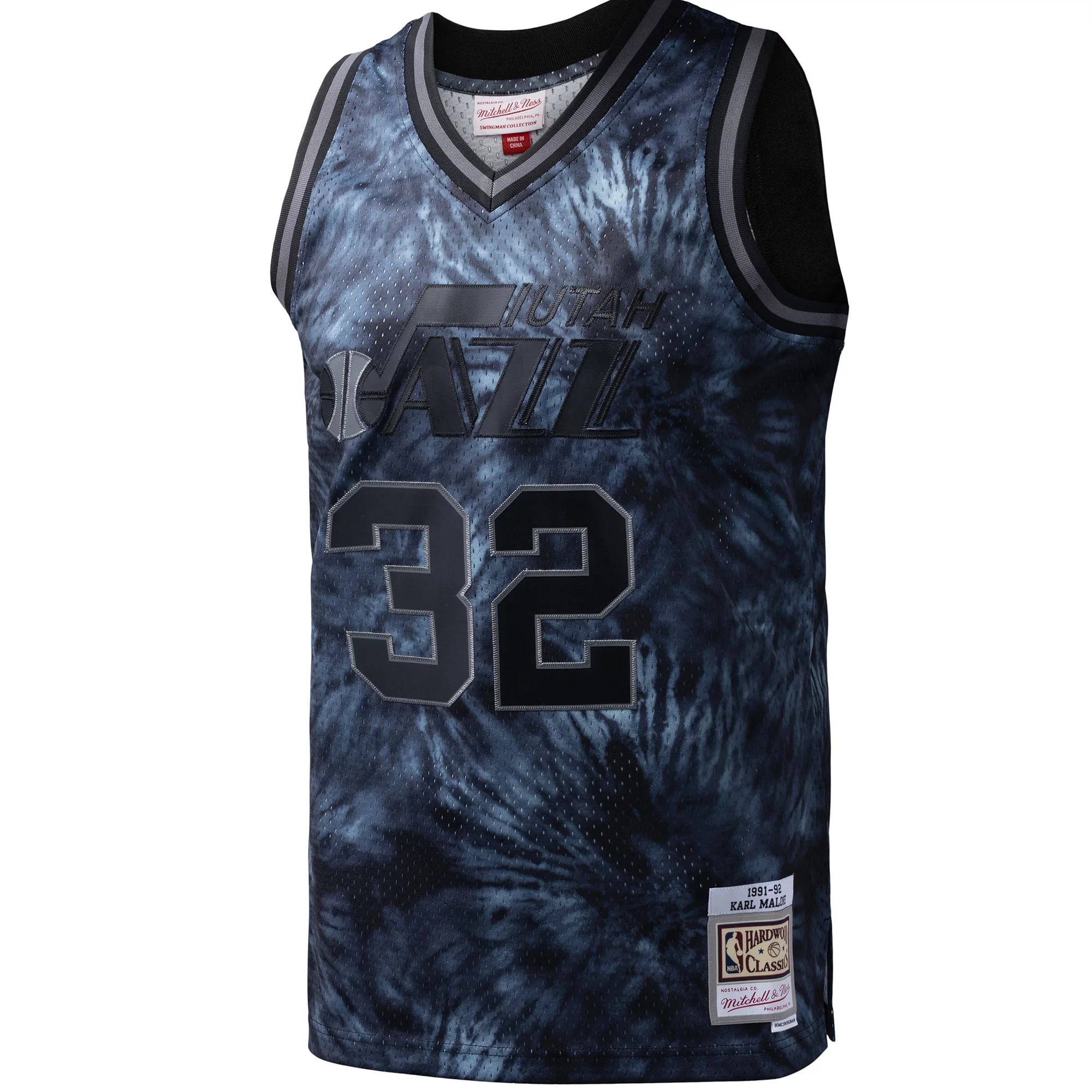 Men's Mitchell & Ness Karl Malone Black Utah Jazz Hardwood Classics 1991/92 Tie-Dye Swingman Jersey