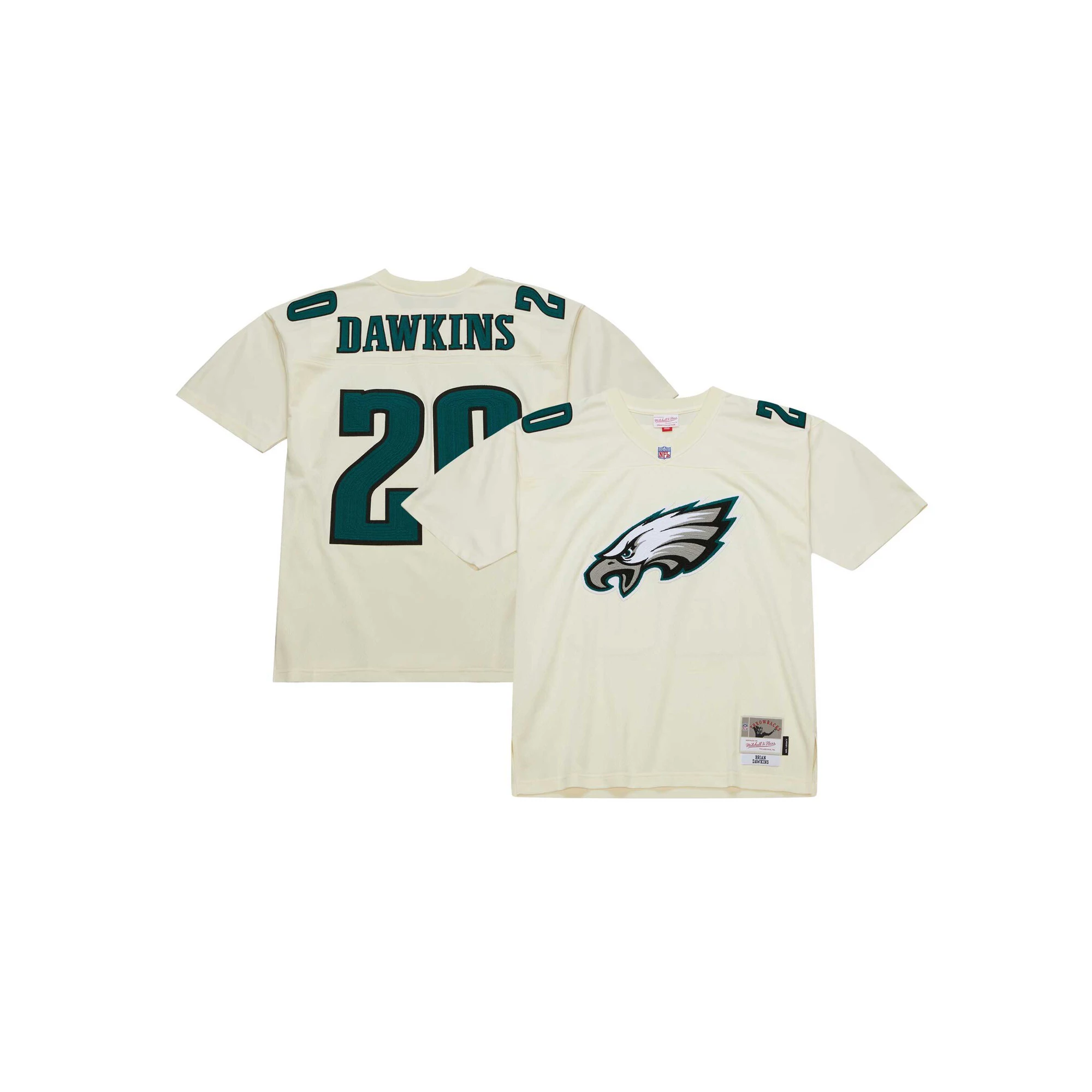 Men's Mitchell & Ness Brian Dawkins Cream Philadelphia Eagles Chainstitch Legacy Jersey