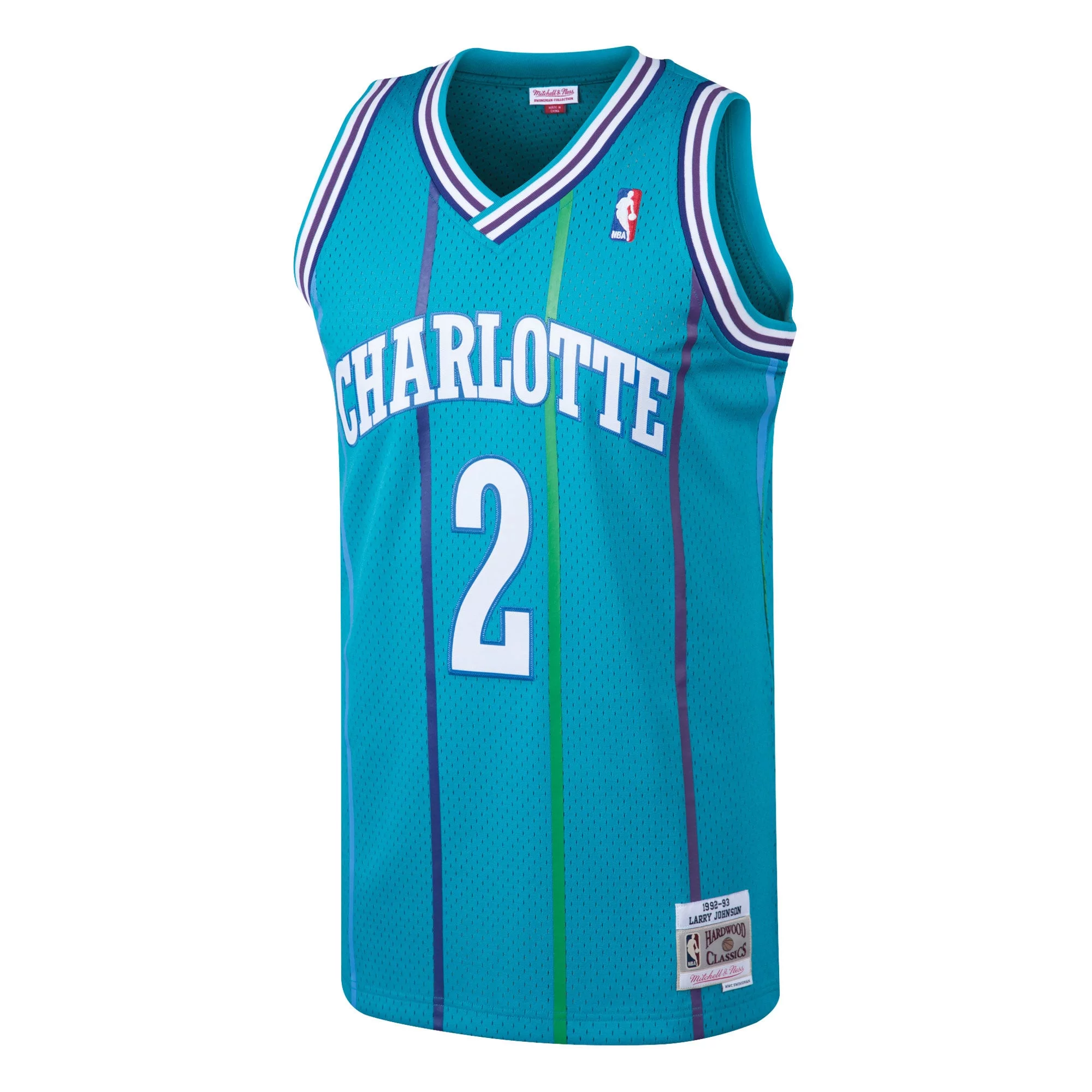 Men's Mitchell & Ness Larry Johnson Teal Charlotte Hornets Hardwood Classics Swingman Jersey