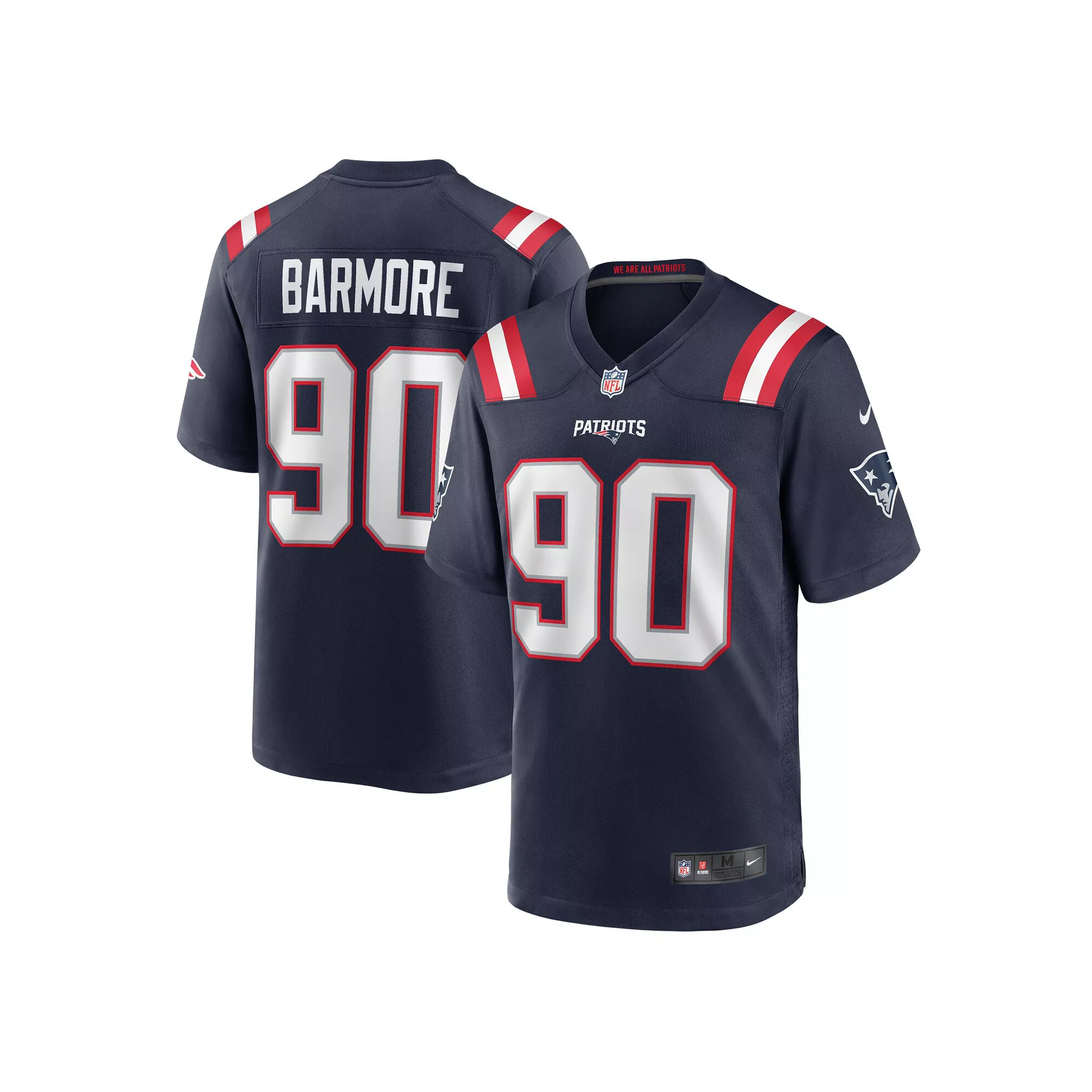 Men's Nike Christian Barmore Navy New England Patriots Player Game Jersey