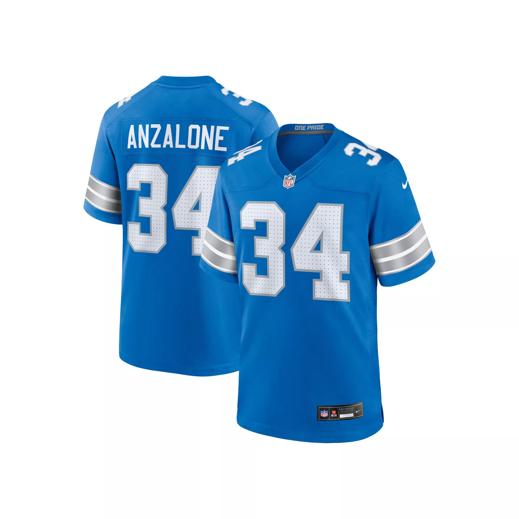 Men's Nike Alex Anzalone Blue Detroit Lions Game Jersey