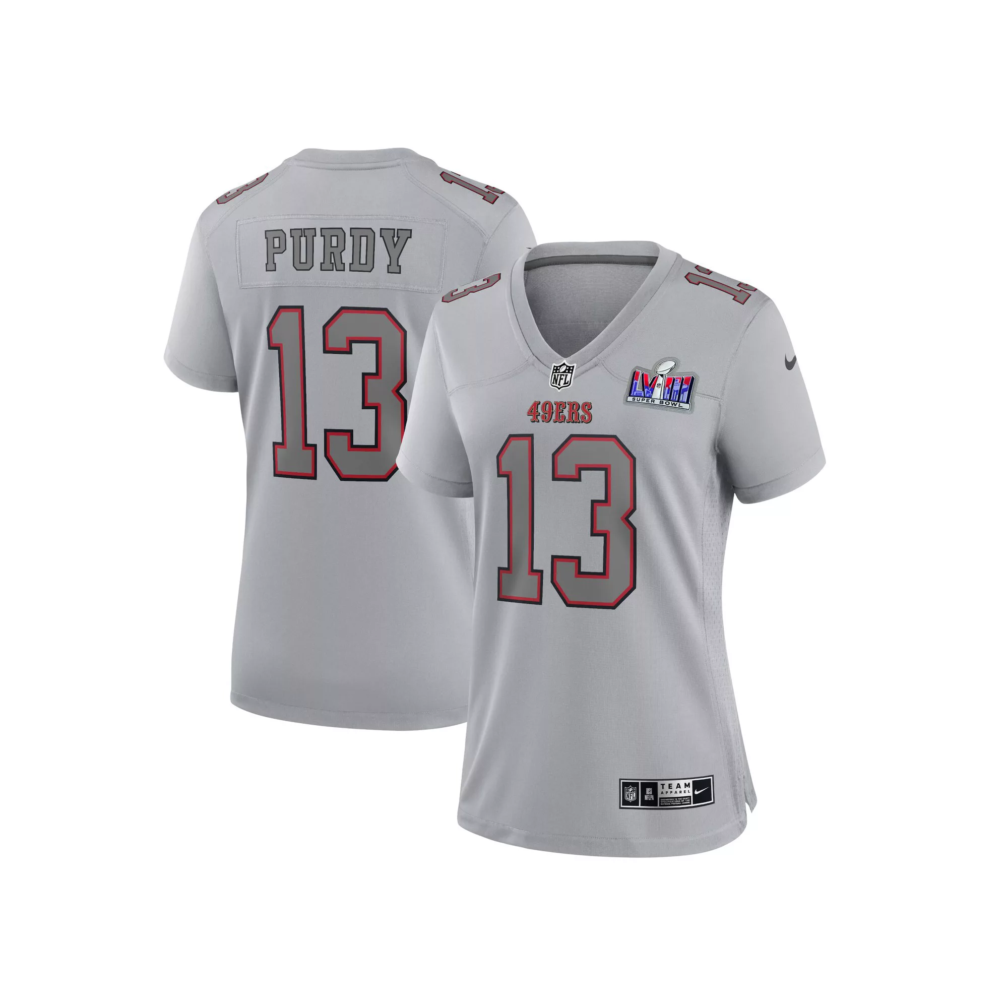 Women's Nike Brock Purdy Gray San Francisco 49ers Super Bowl LVIII Atmosphere Fashion Game Jersey
