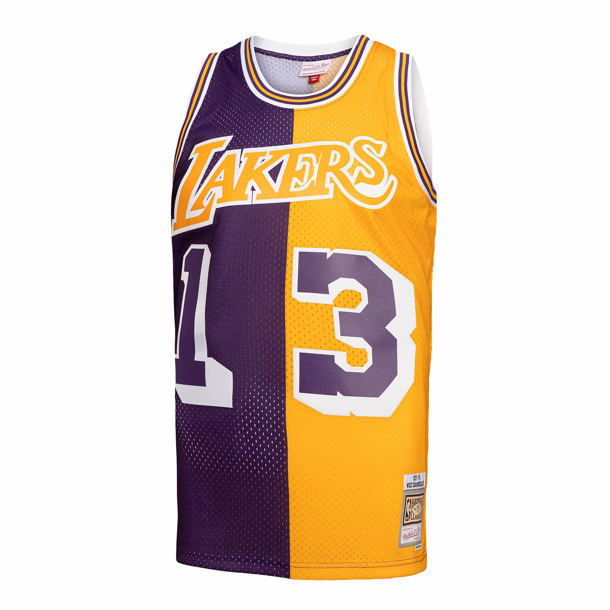 Wilt Chamberlain Los Angeles Lakers Mitchell & Ness Hardwood Classics 1971/72 Split Swingman Jersey - Purple/Gold