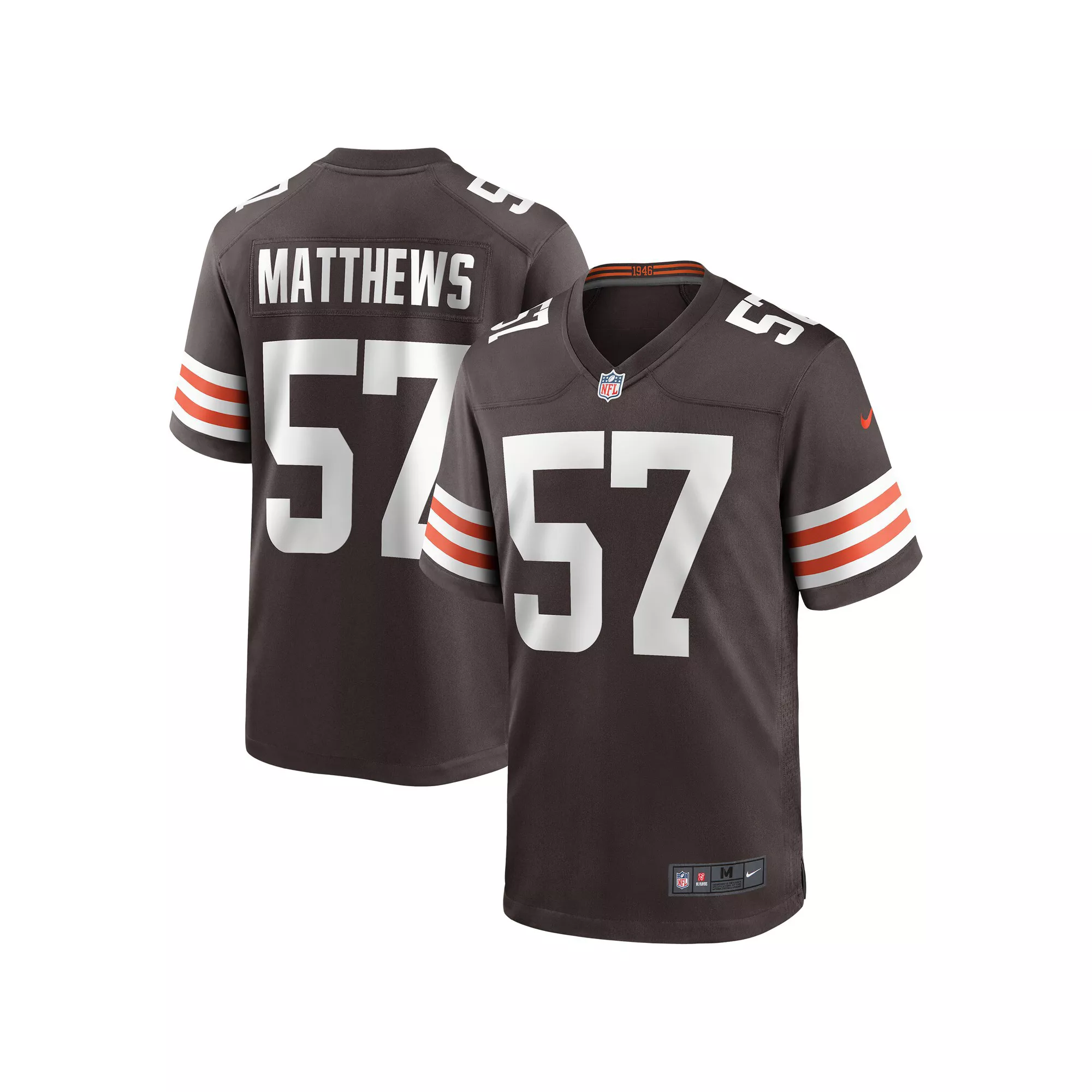 Men's Nike Clay Matthews Brown Cleveland Browns Game Retired Player Jersey