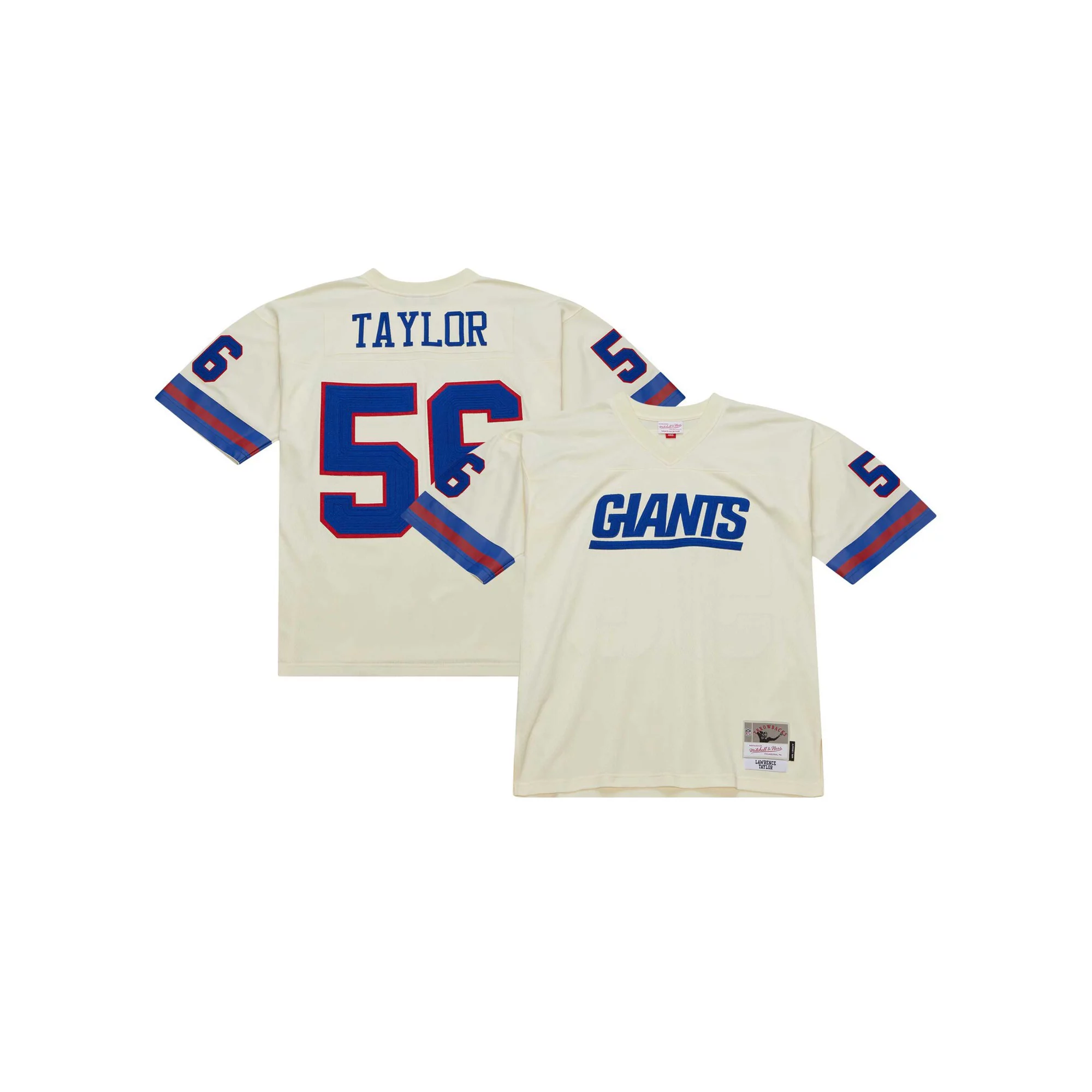 Men's Mitchell & Ness Lawrence Taylor Cream New York Giants Chainstitch Legacy Jersey
