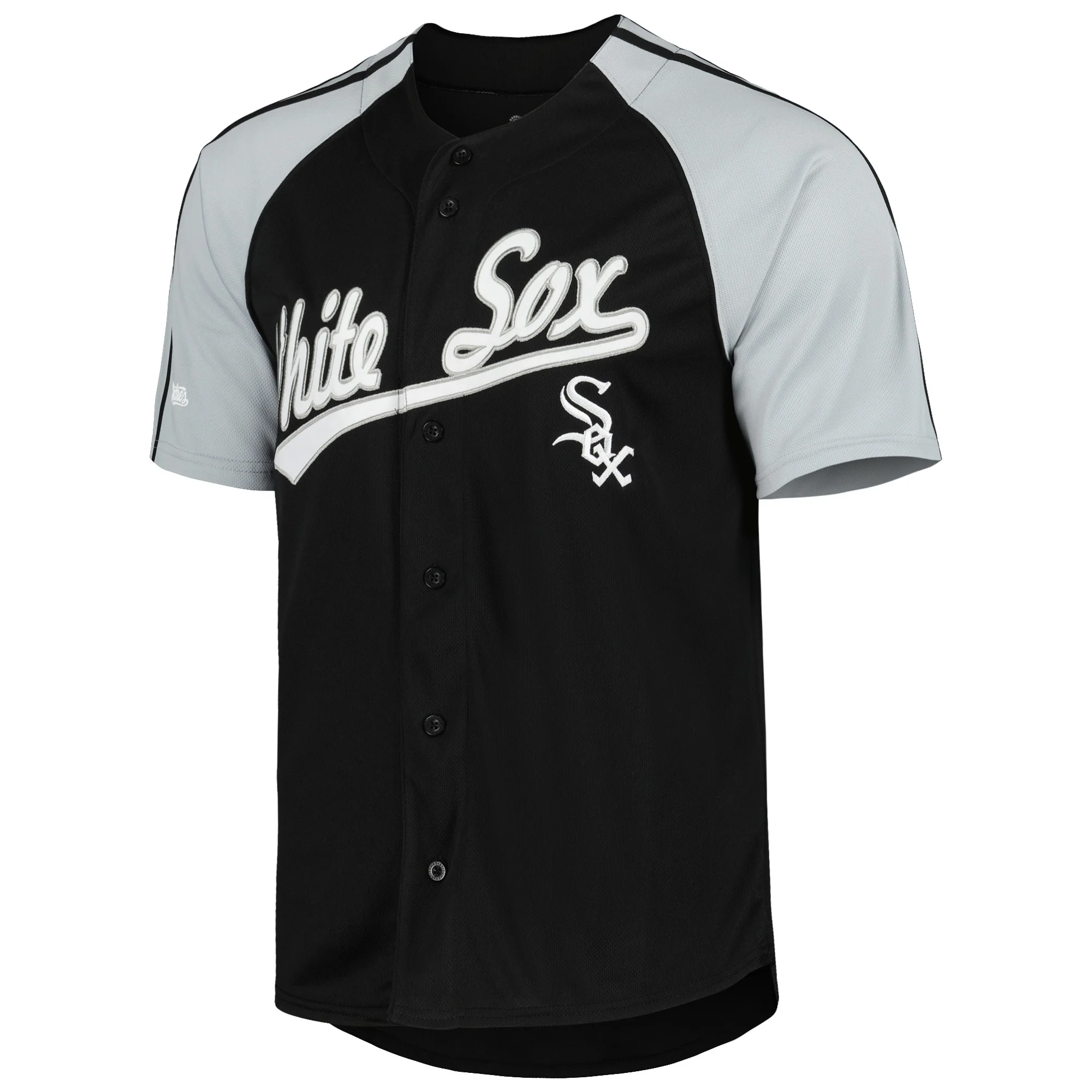Men's Stitches Black Chicago White Sox Button-Down Raglan Fashion Jersey