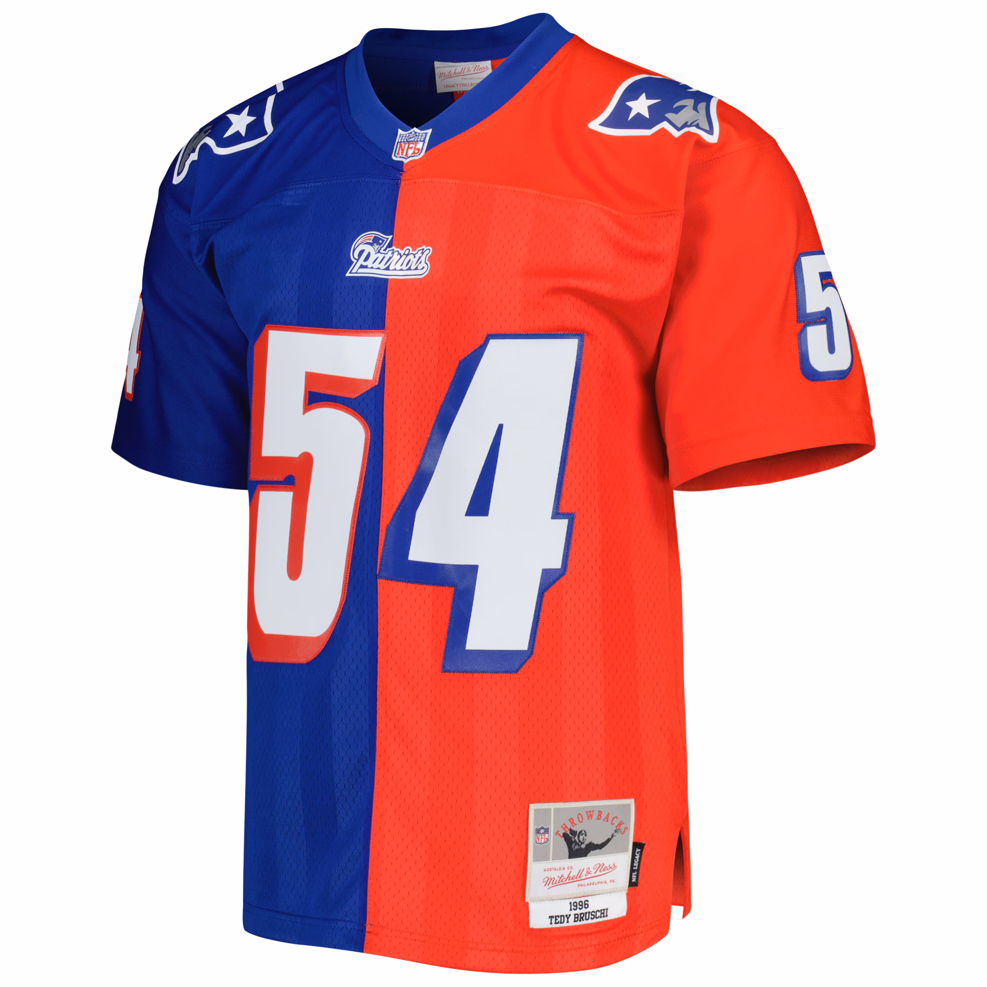 Tedy Bruschi New England Patriots Mitchell & Ness 1996 Split Legacy Replica Jersey - Royal/Red