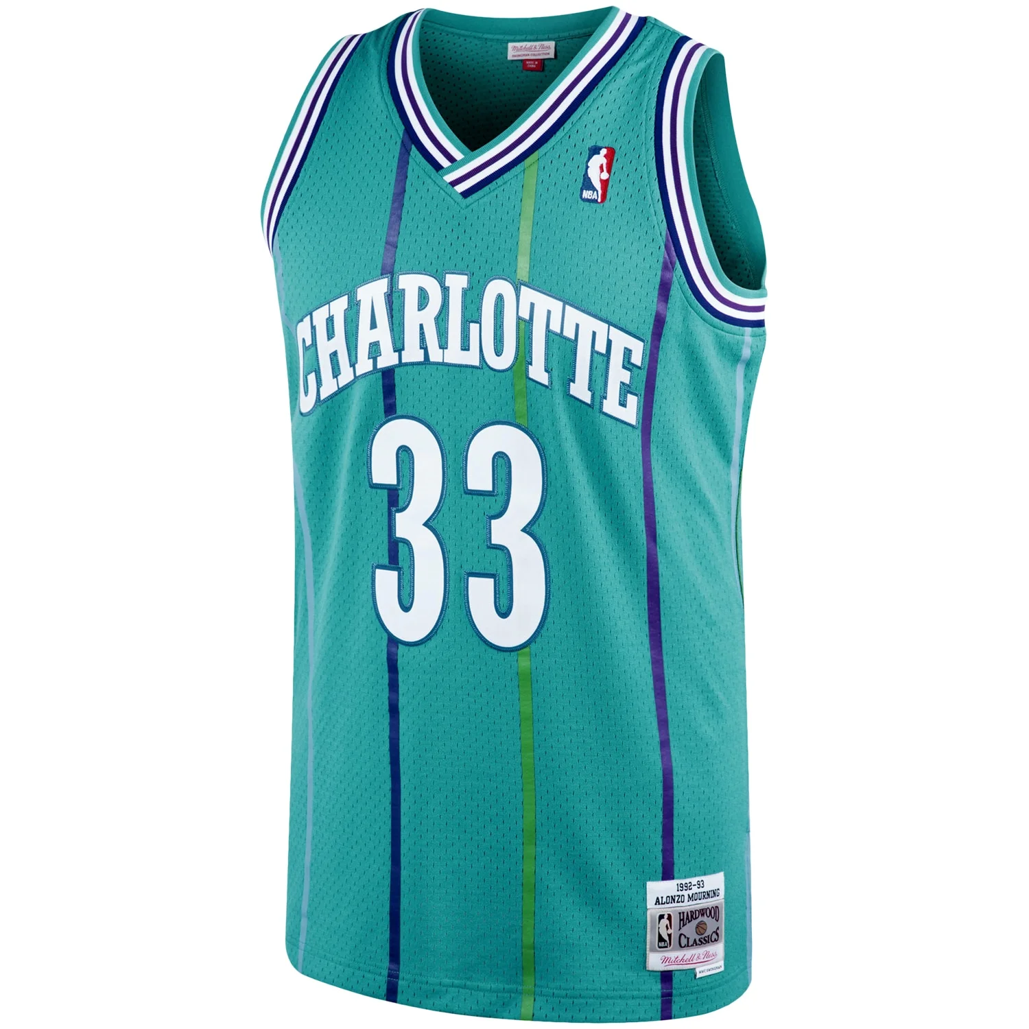 Men's Mitchell & Ness Alonzo Mourning Teal Charlotte Hornets Hardwood Classics Swingman Jersey