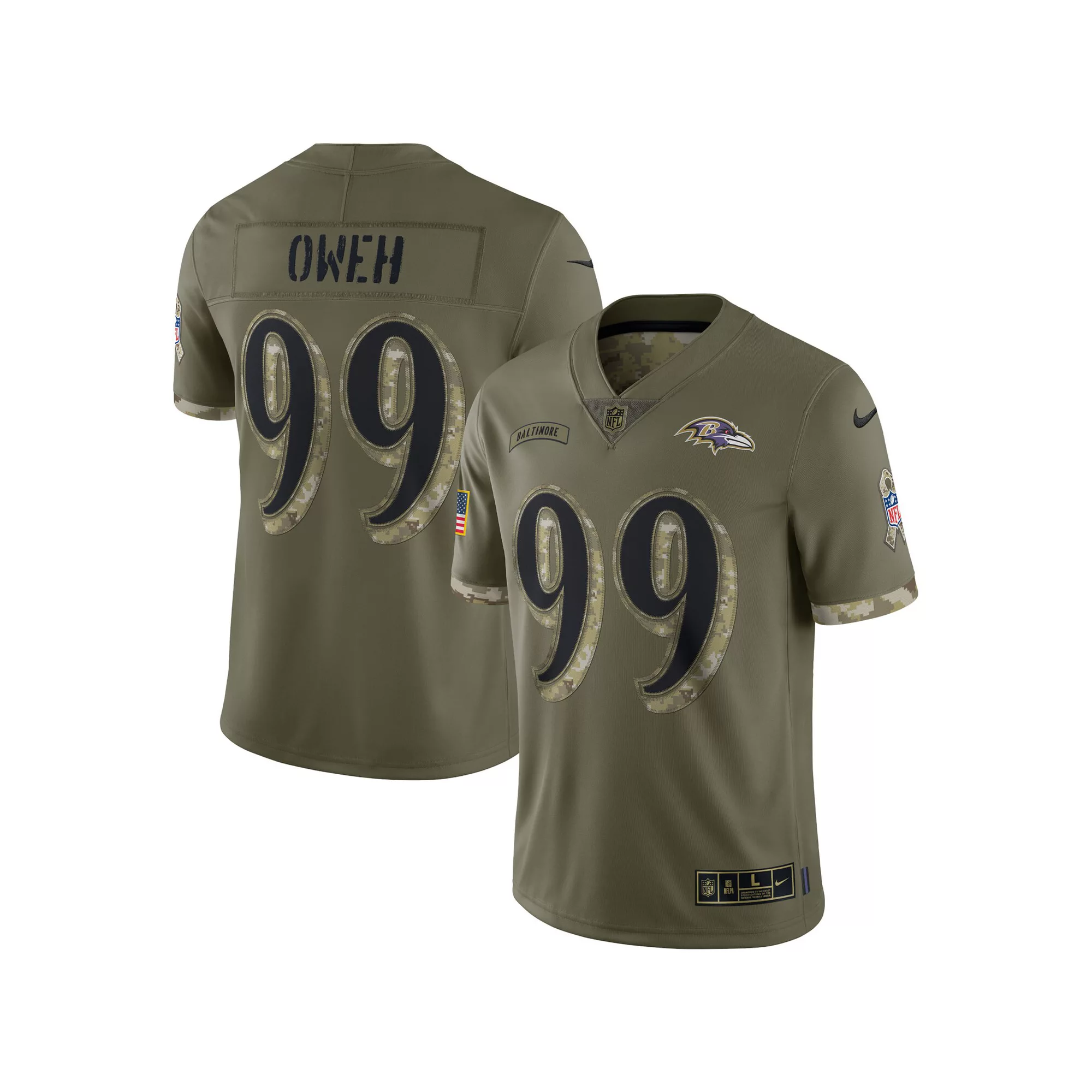 Men's Nike Odafe Oweh Olive Baltimore Ravens 2022 Salute To Service Limited Jersey