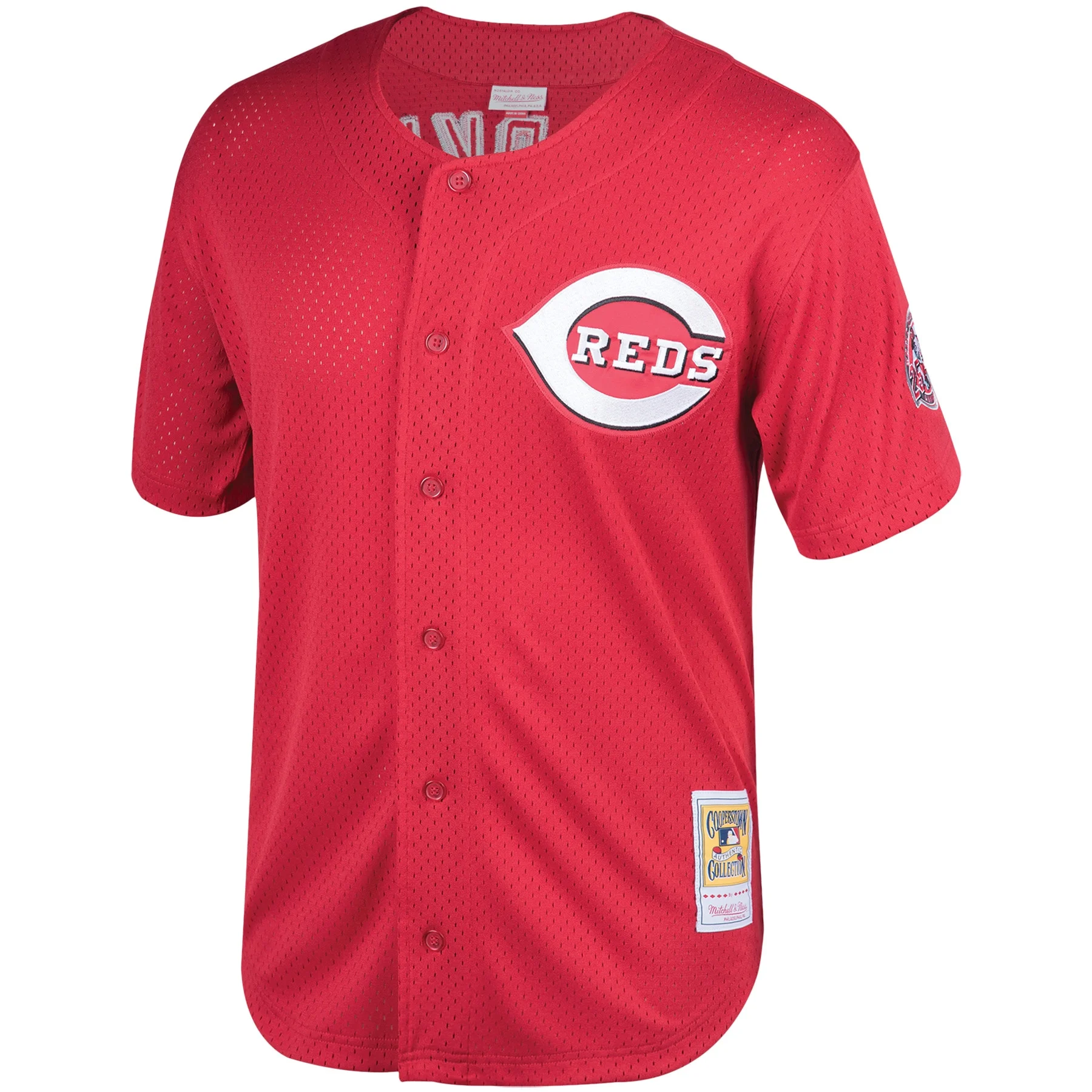 Men's Mitchell & Ness Barry Larkin Red Cincinnati Reds Cooperstown Collection Mesh Batting Practice Button-Up Jersey