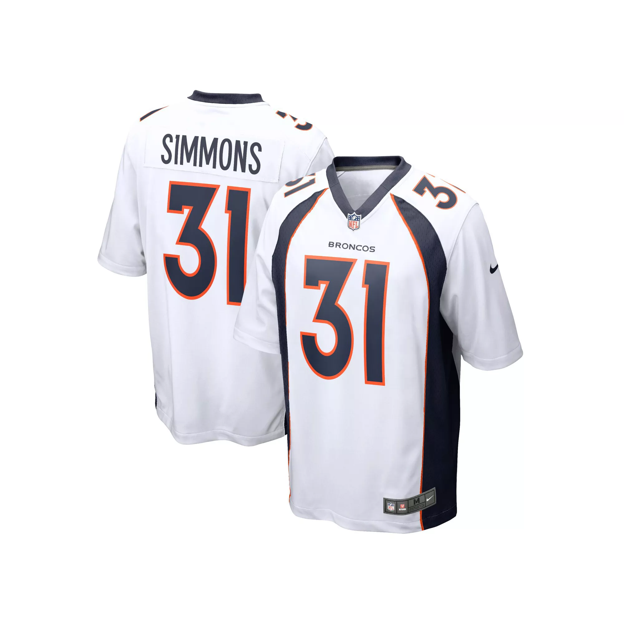Men's Nike Justin Simmons White Denver Broncos Game Jersey