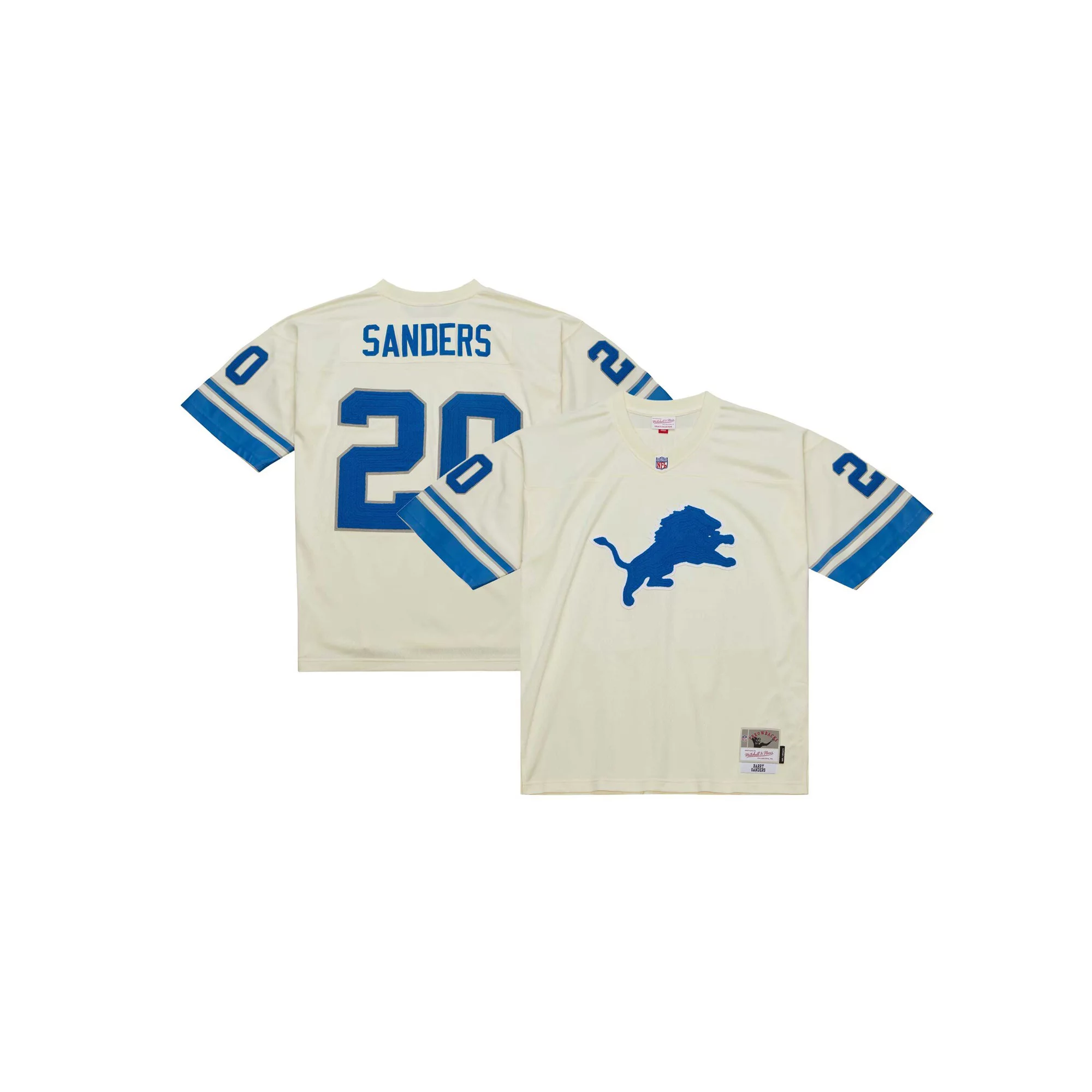Men's Mitchell & Ness Barry Sanders Cream Detroit Lions Chainstitch Legacy Jersey