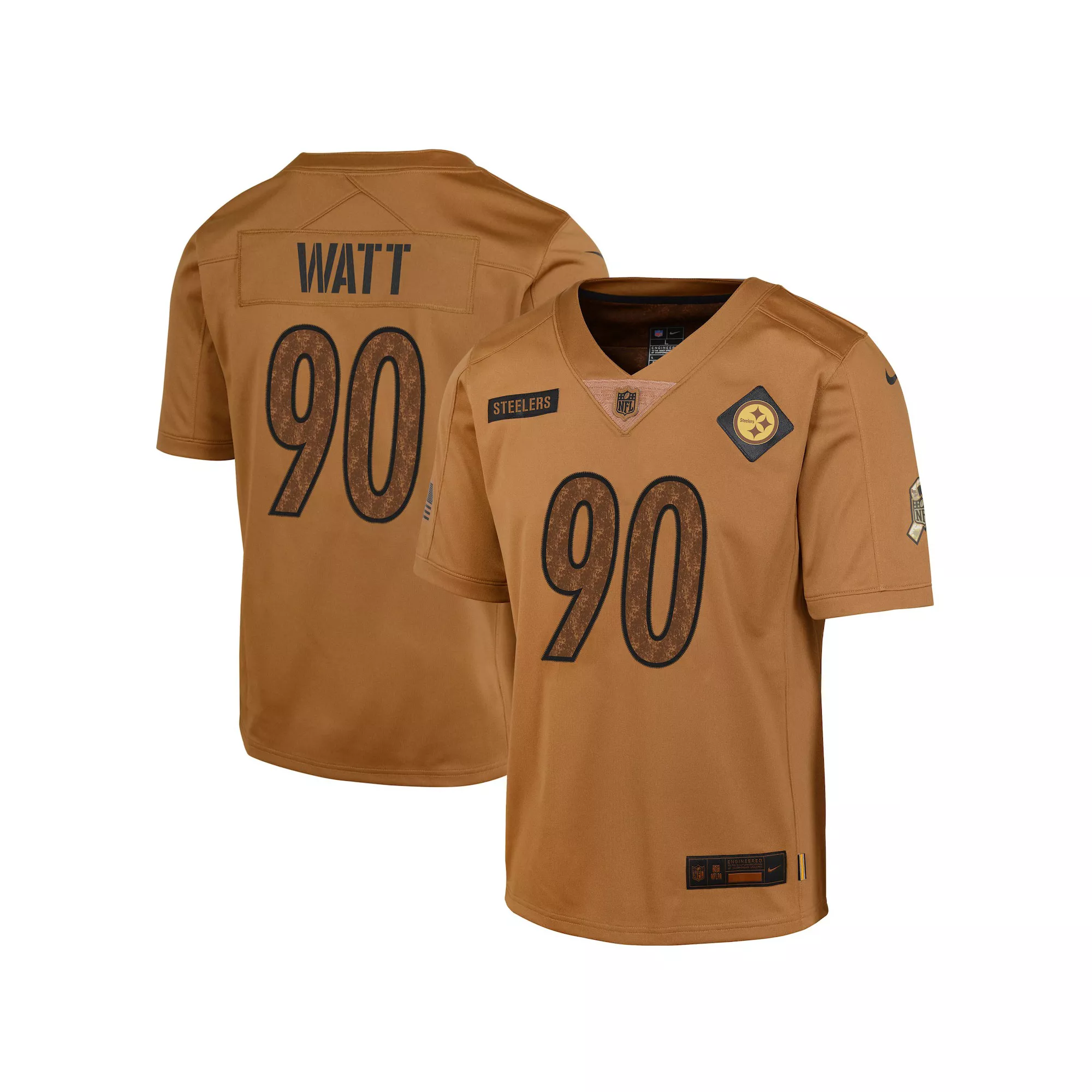 Youth Nike T.J. Watt Brown Pittsburgh Steelers 2023 Salute To Service Limited Jersey