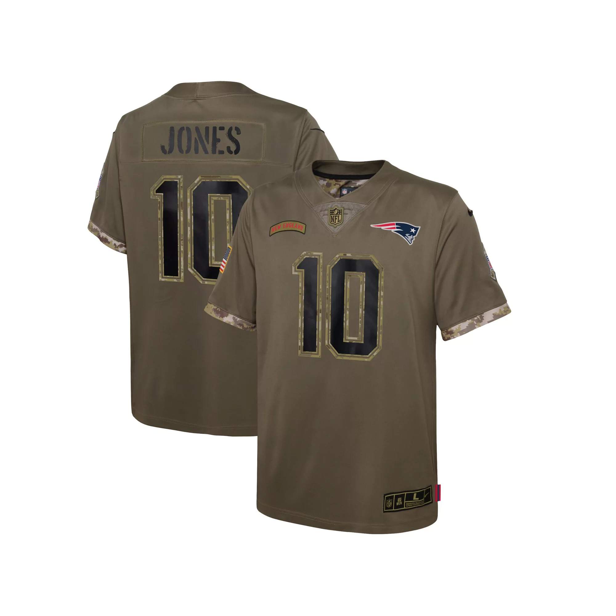 Youth Nike Mac Jones Olive New England Patriots 2022 Salute To Service Player Limited Jersey