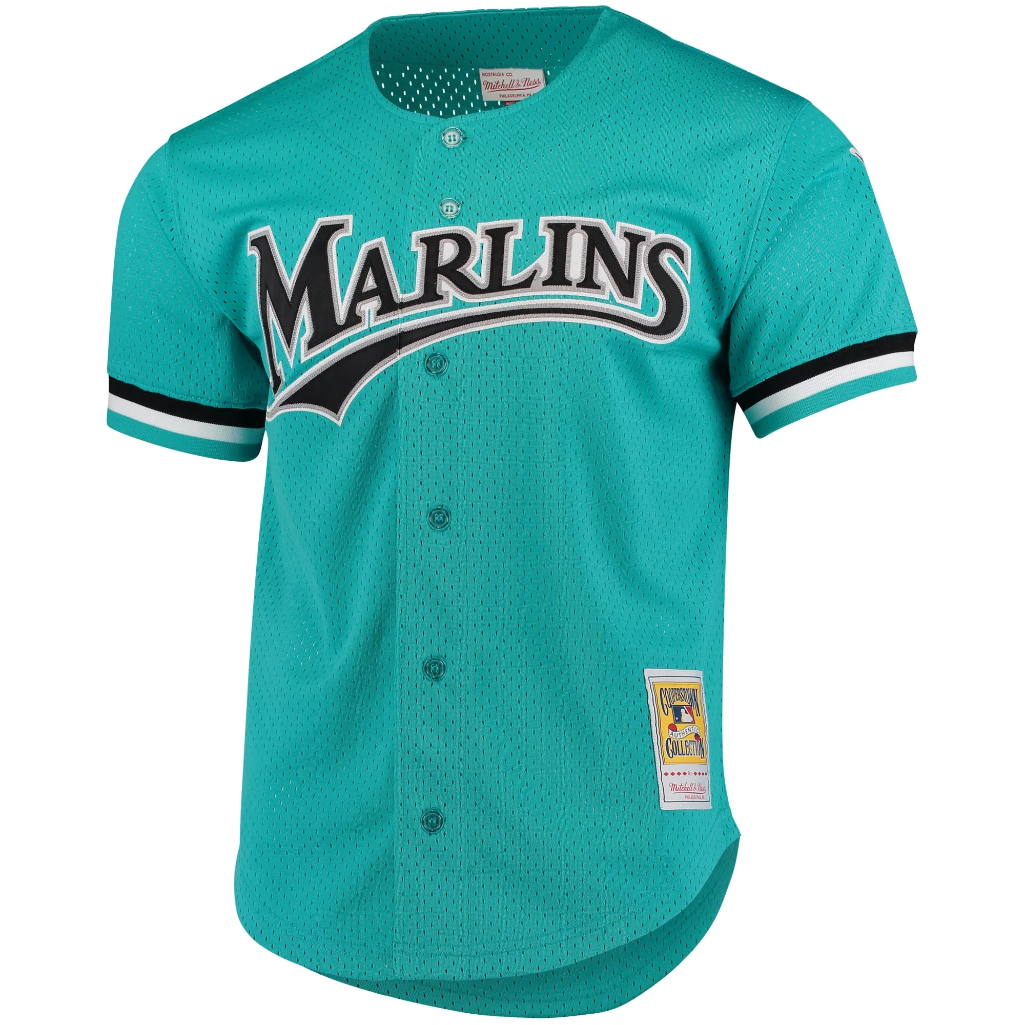 Men's Mitchell & Ness Andre Dawson Teal Florida Marlins Cooperstown Collection Mesh Batting Practice Button-Up Jersey