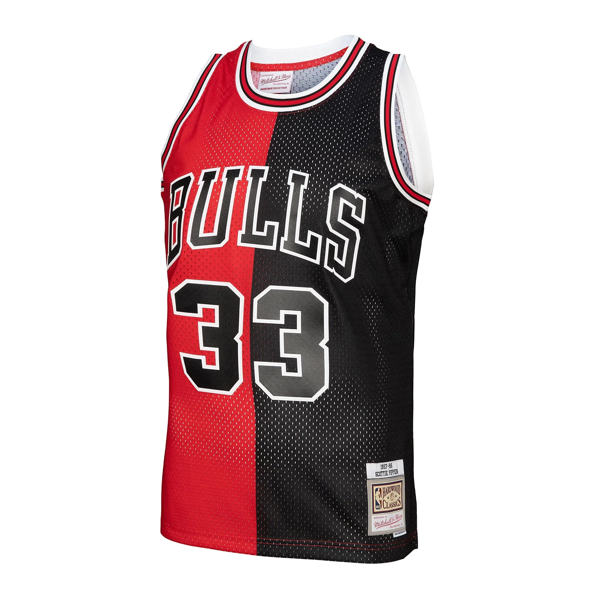 Men's Mitchell & Ness Scottie Pippen Red/Black Chicago Bulls Big & Tall Hardwood Classics 1997/98 Split Swingman Jersey