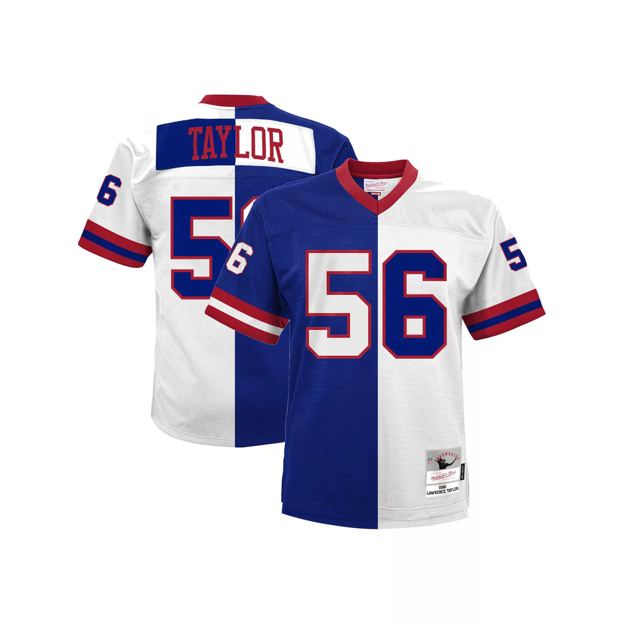 Men's Mitchell & Ness Lawrence Taylor Royal/White New York Giants Big & Tall Split Legacy Retired Player Replica Jersey