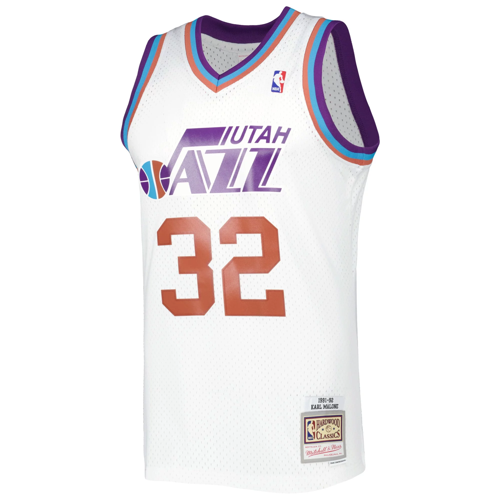 Men's Mitchell & Ness Karl Malone White Utah Jazz 1991/92 Hardwood Classics Reload 3.0 Swingman Jersey
