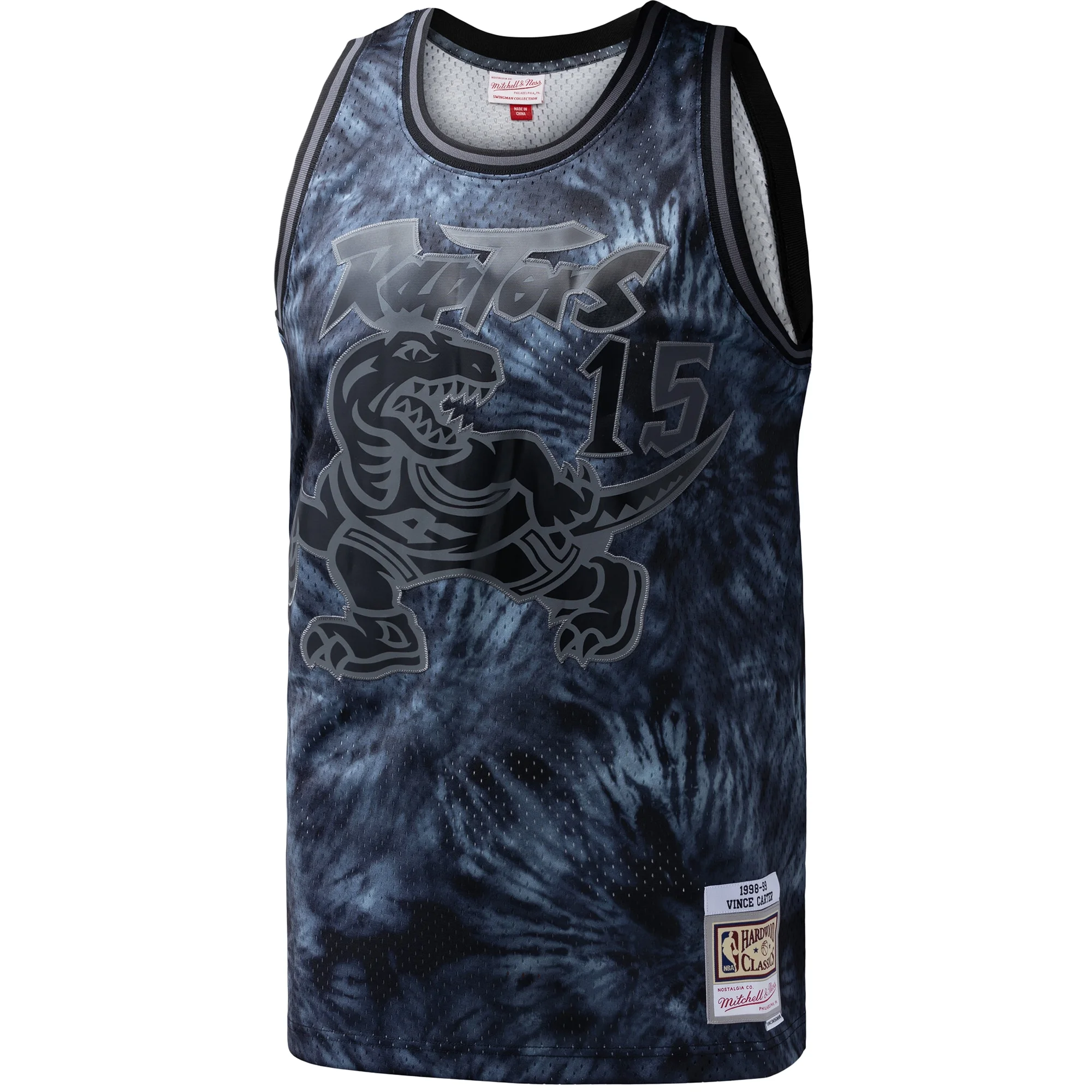 Men's Mitchell & Ness Vince Carter Black Toronto Raptors Hardwood Classics 1998/99 Tie-Dye Swingman Jersey