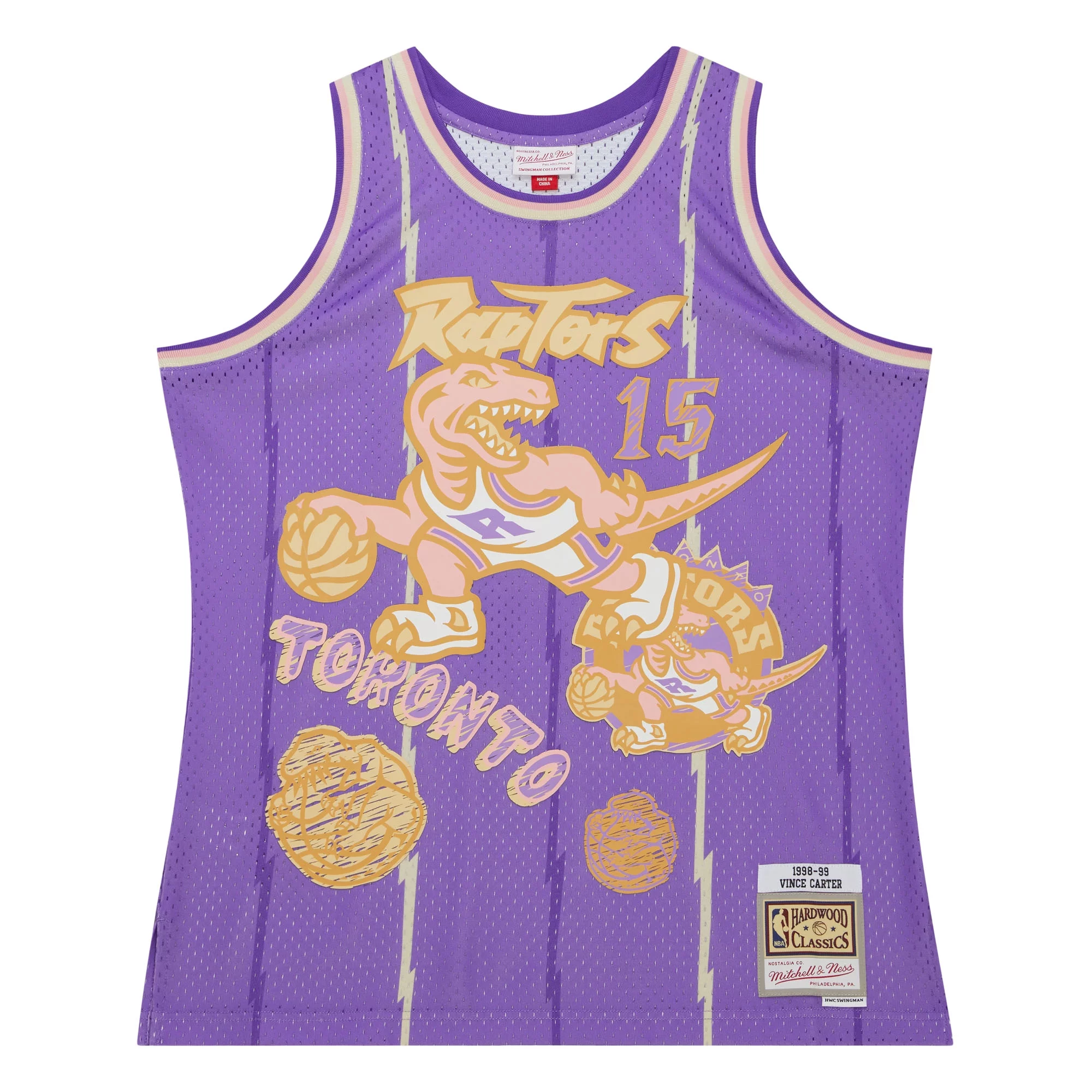 Men's Mitchell & Ness Vince Carter Purple Toronto Raptors 1998/99 Swingman Sidewalk Sketch Jersey