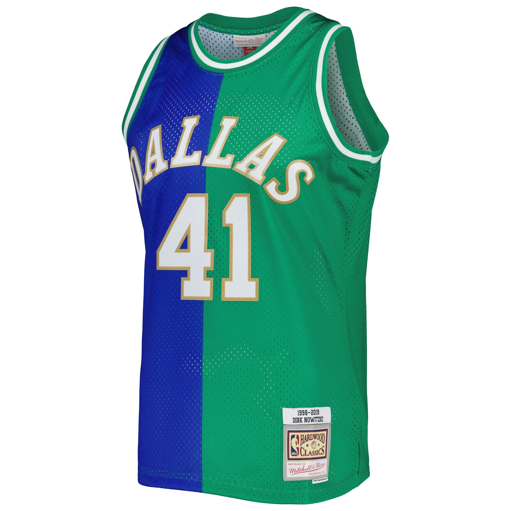 Dirk Nowitzki Dirk Nowitzki Mitchell & Ness Hardwood Classics 1998/2019 Split Swingman Jersey - Blue/Green