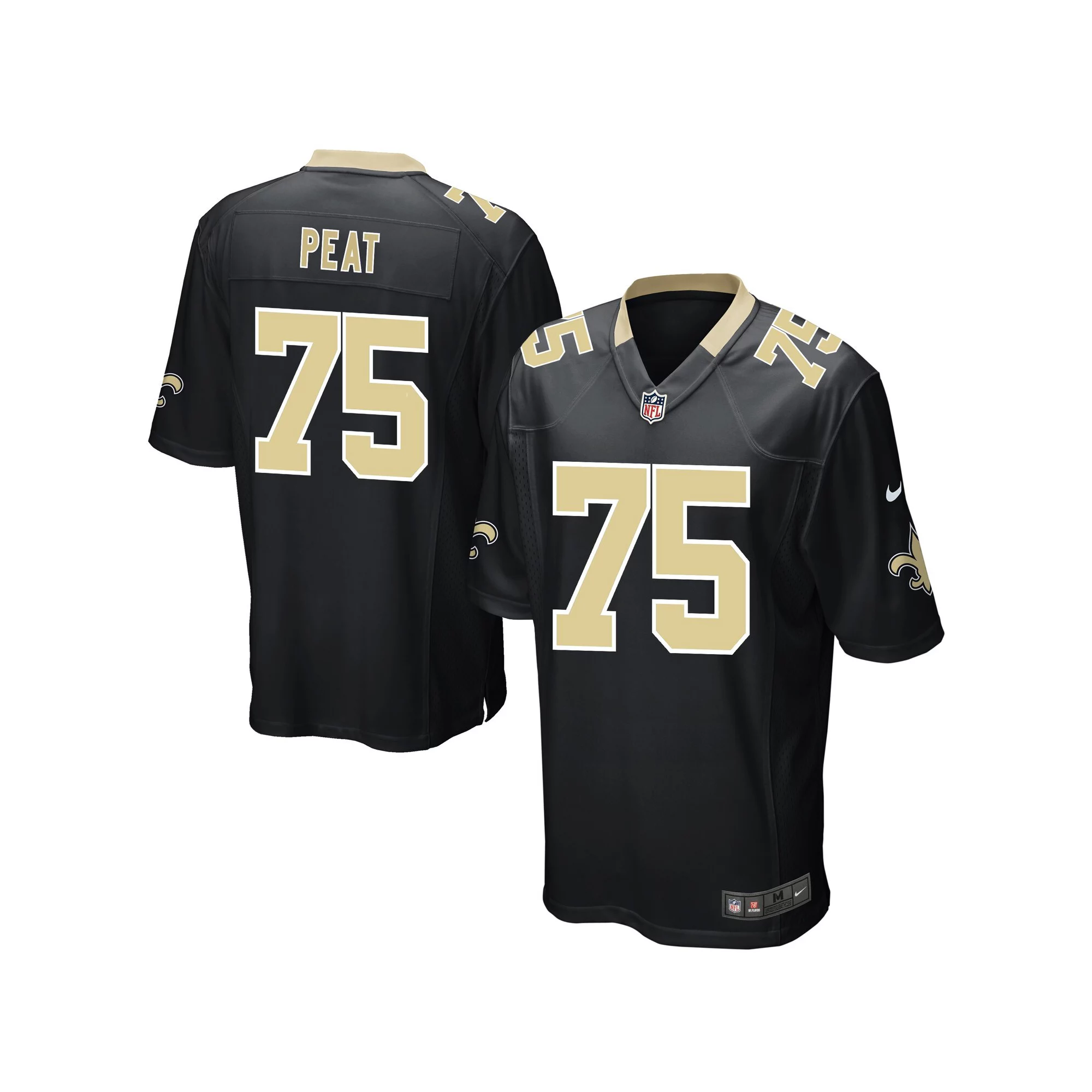 Men's Nike Andrus Peat Black New Orleans Saints Game Player Jersey