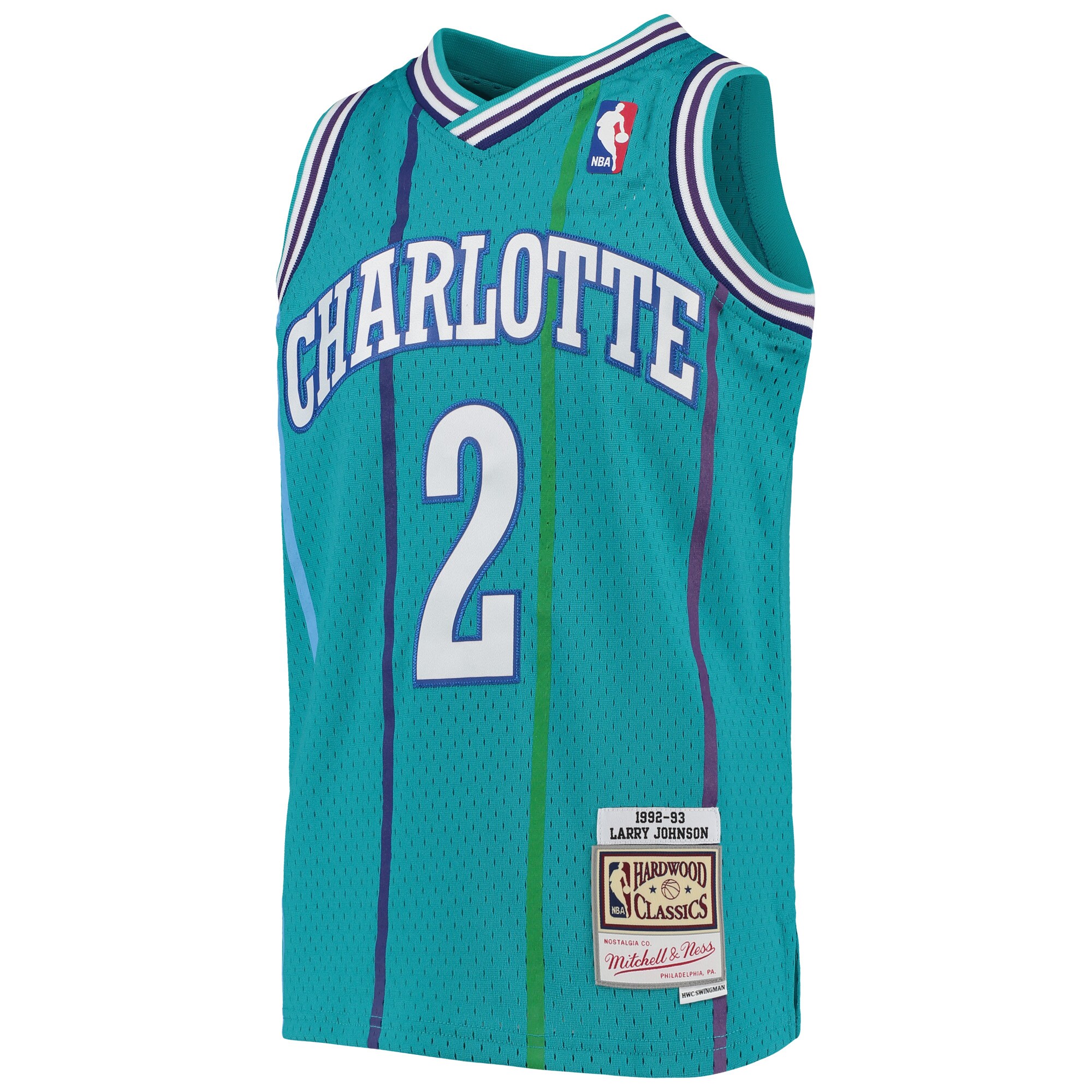 Larry Johnson Charlotte Hornets Mitchell & Ness Youth 1992/93 Hardwood Classics Swingman Jersey - Teal