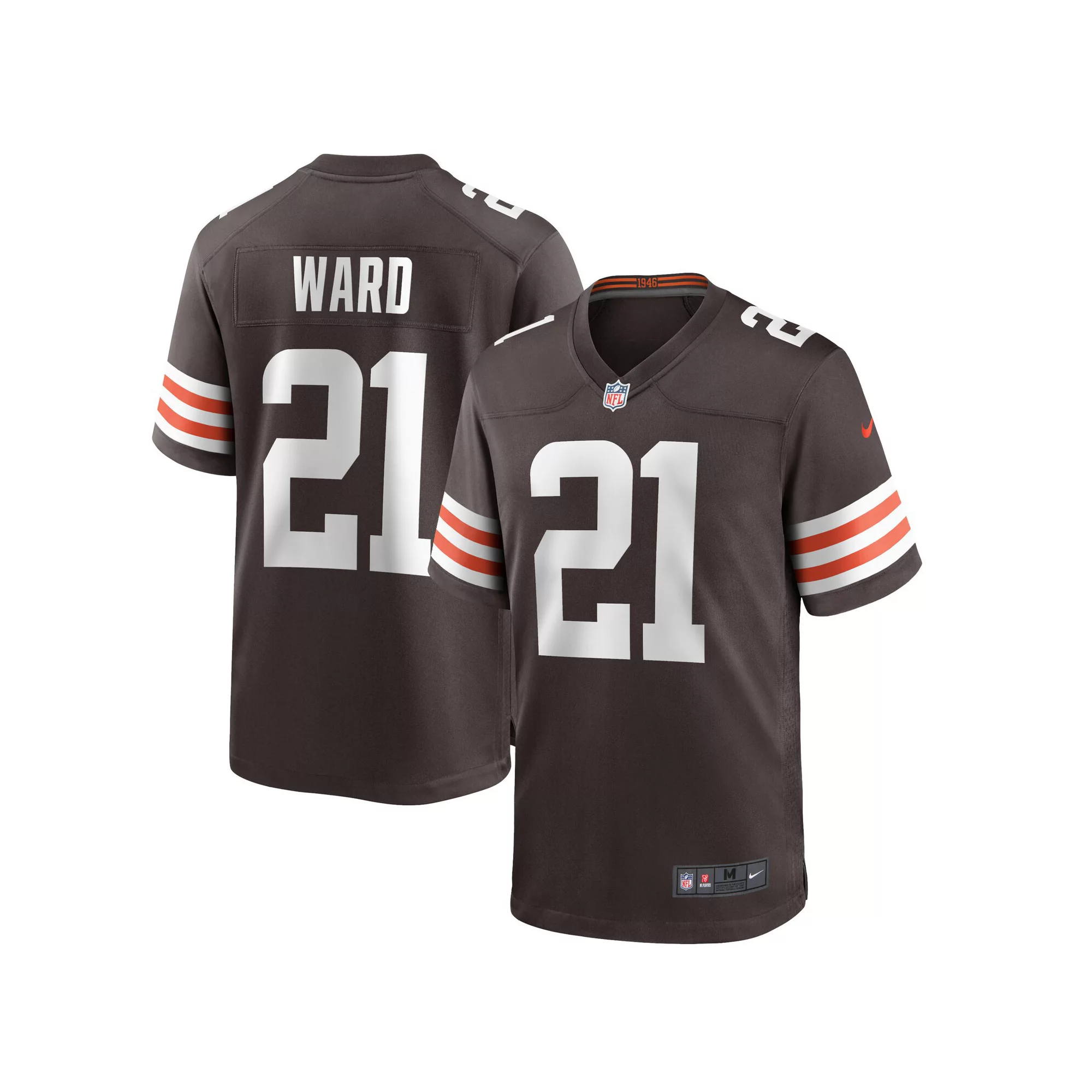 Men's Nike Denzel Ward Brown Cleveland Browns Game Player Jersey