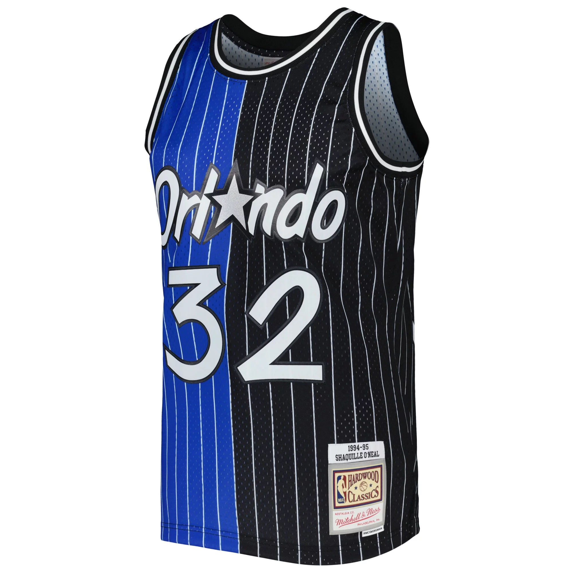 Men's Mitchell & Ness Shaquille O'Neal Blue/Black Orlando Magic Hardwood Classics 1994/95 Split Swingman Jersey