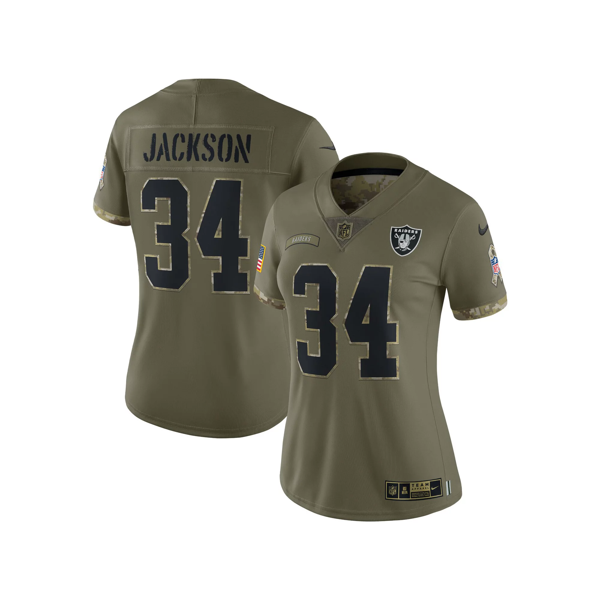 Women's Nike Bo Jackson Olive Las Vegas Raiders 2022 Salute To Service Retired Player Limited Jersey