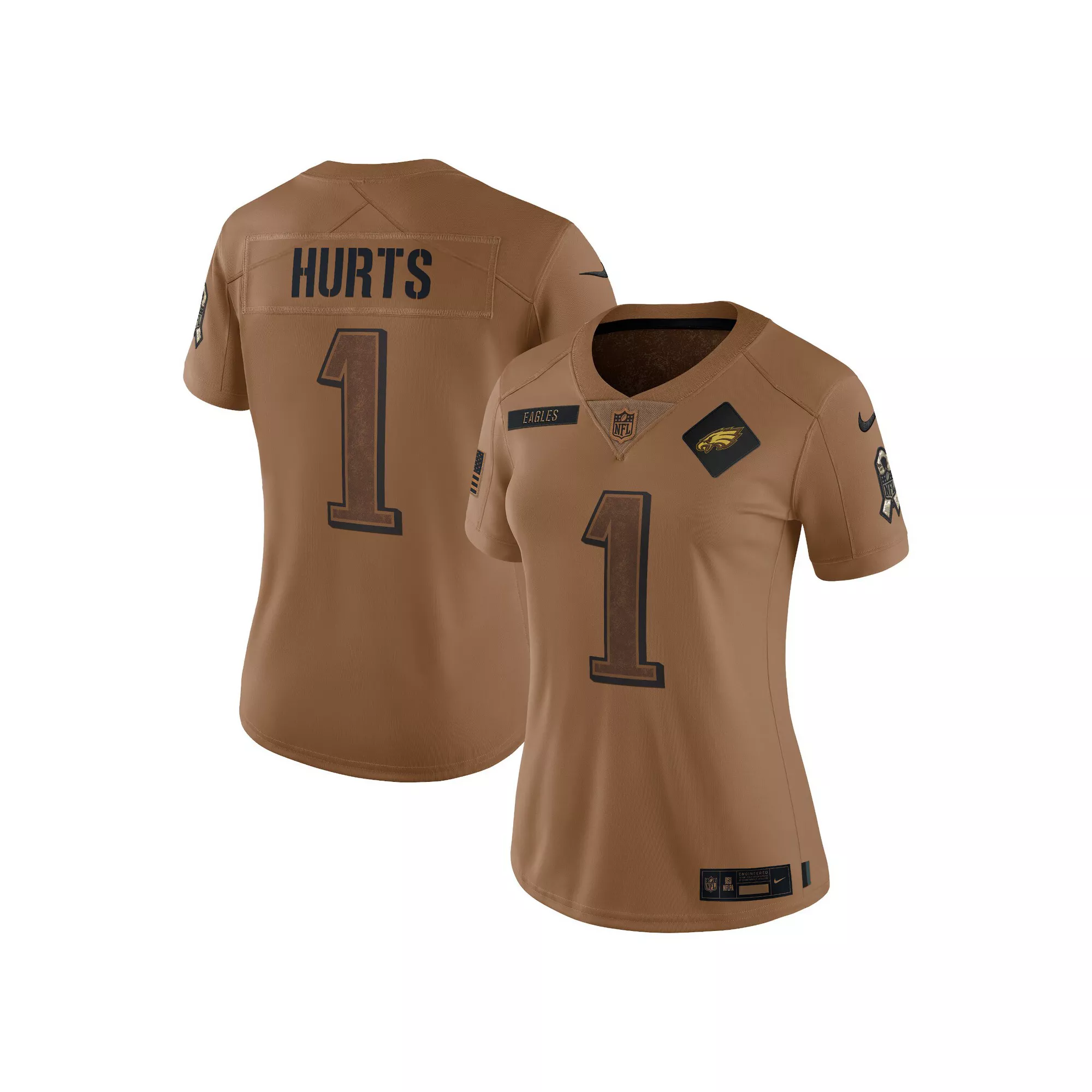 Women's Nike Jalen Hurts Brown Philadelphia Eagles 2023 Salute To Service Limited Jersey