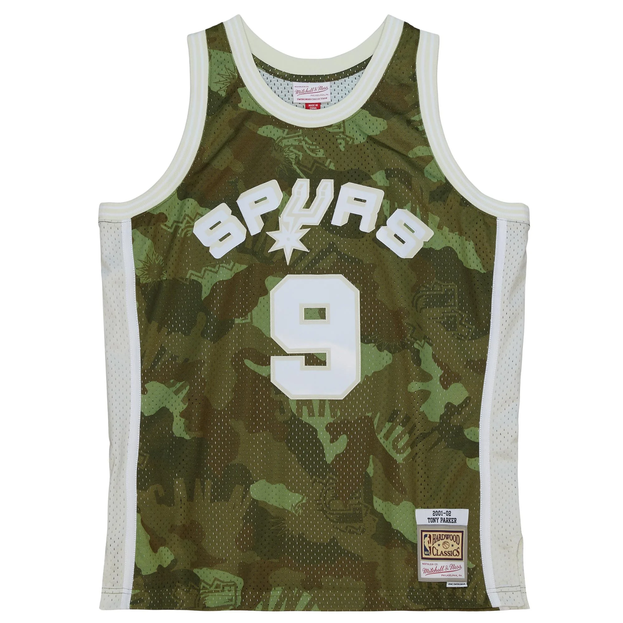 Men's Mitchell & Ness Tony Parker Camo San Antonio Spurs Hardwood Classics 2000/01 Ghost Green Swingman Jersey