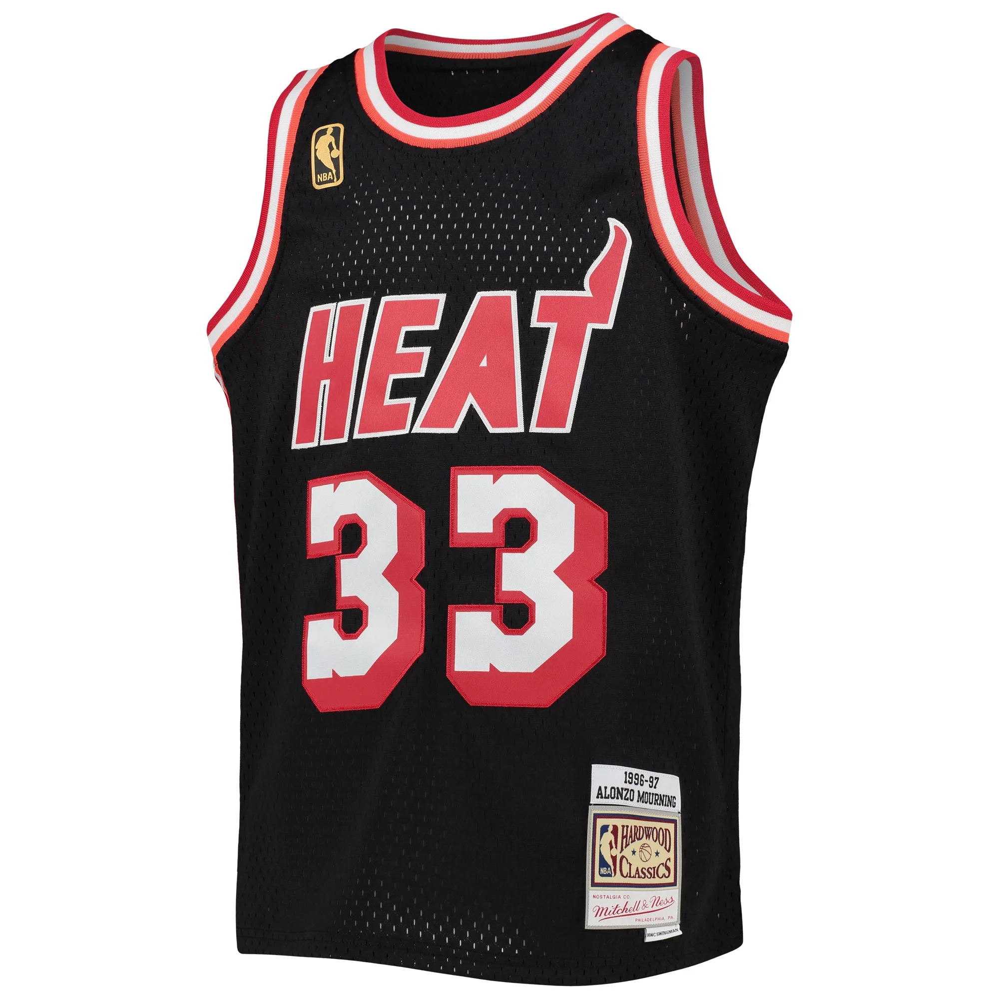 Youth Mitchell & Ness Alonzo Mourning Black Miami Heat 1996/97 Hardwood Classics Swingman Jersey