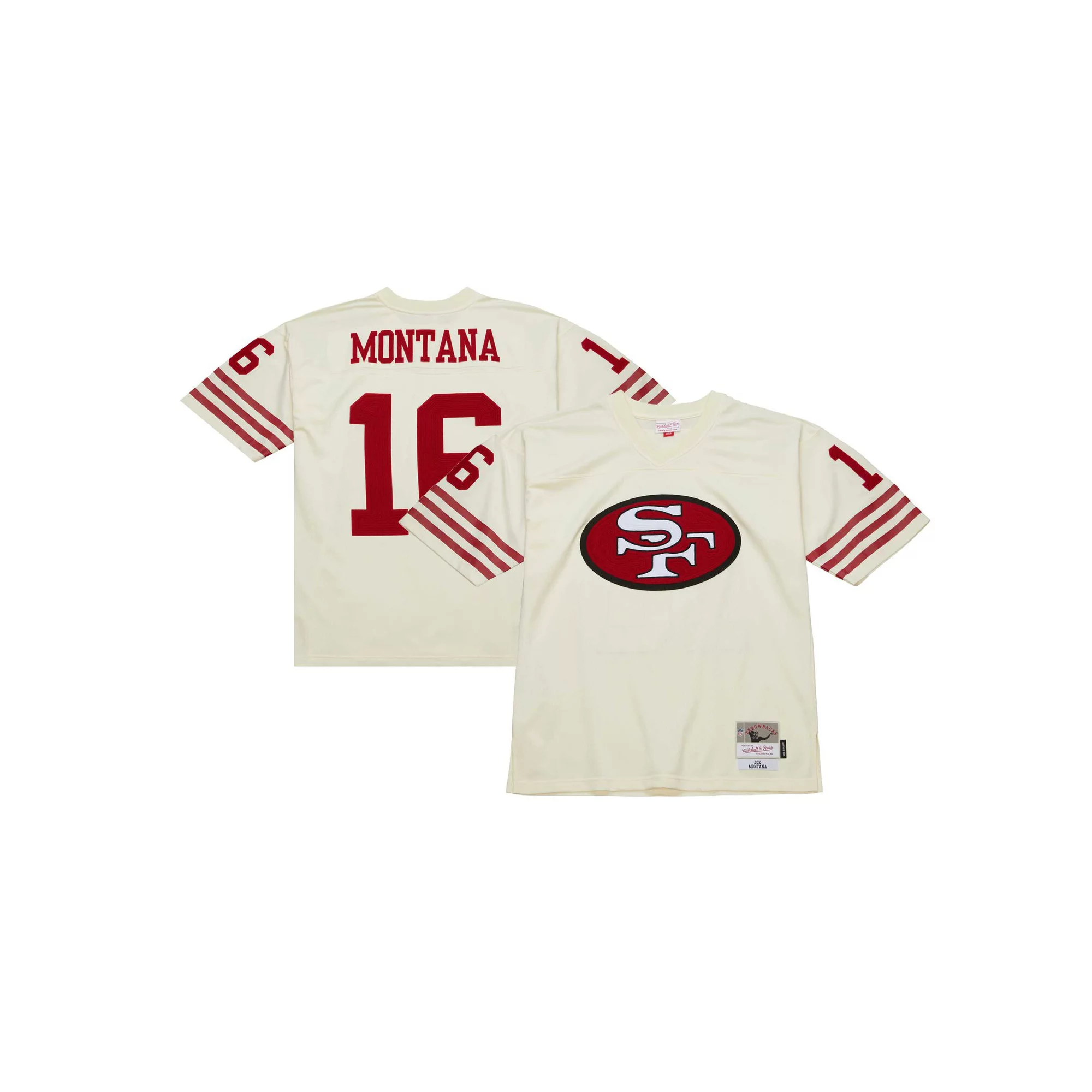 Men's Mitchell & Ness Joe Montana Cream San Francisco 49ers Chainstitch Legacy Jersey