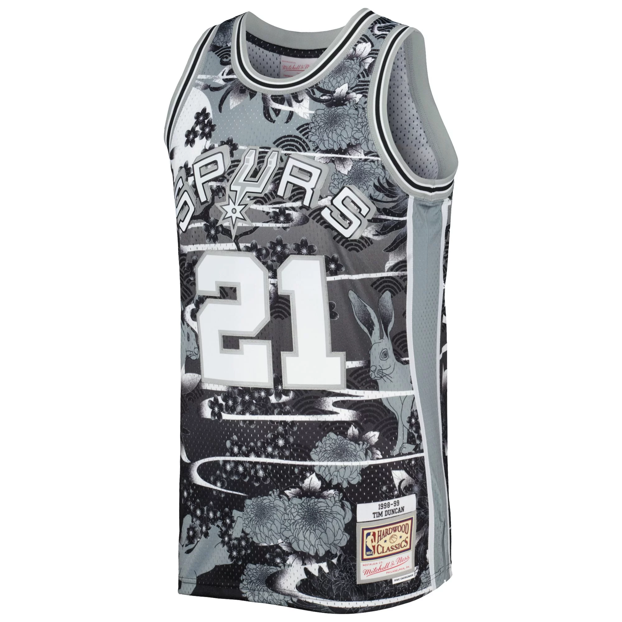 Men's Mitchell & Ness Tim Duncan Silver San Antonio Spurs Hardwood Classics Lunar New Year Swingman Jersey