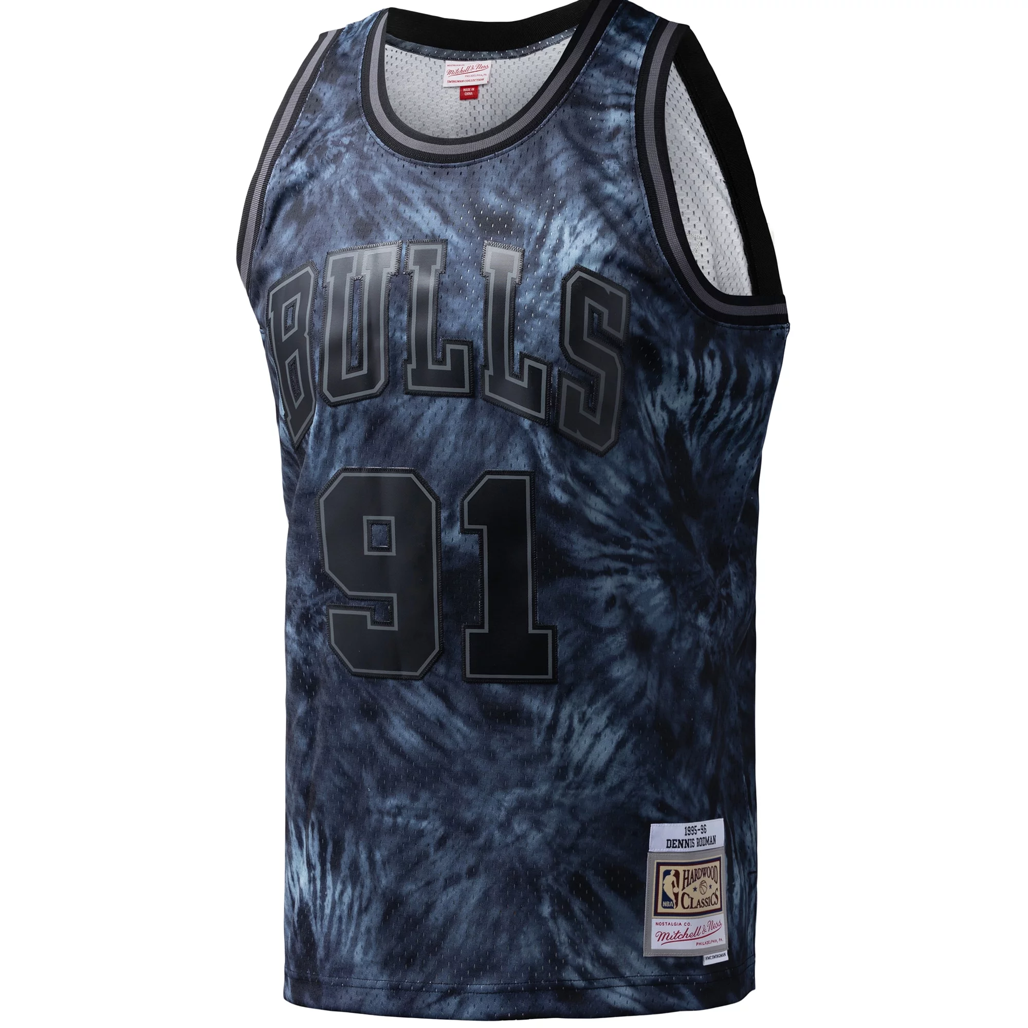 Men's Mitchell & Ness Dennis Rodman Black Chicago Bulls Hardwood Classics 1995/96 Tie-Dye Swingman Jersey