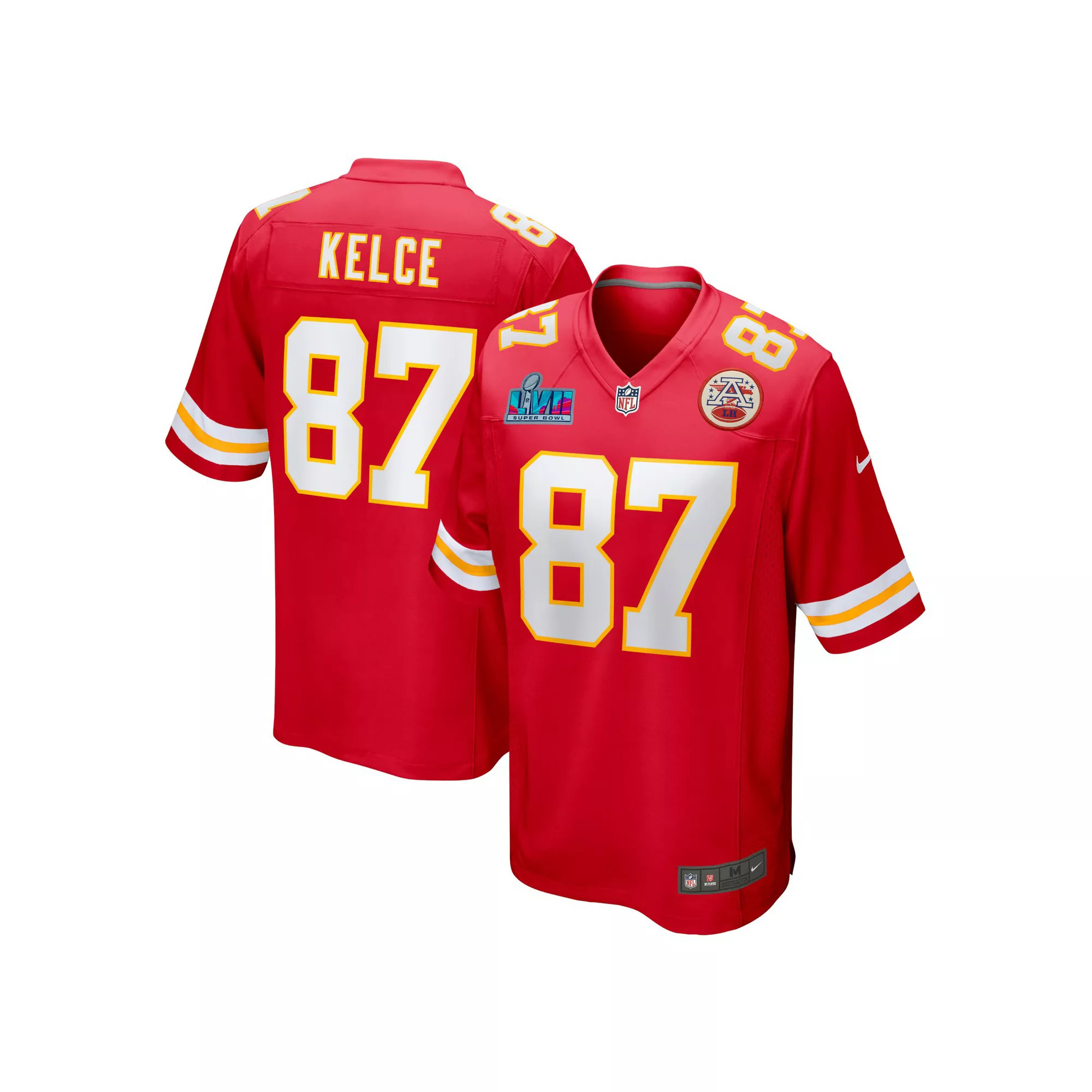 Men's Nike Travis Kelce Red Kansas City Chiefs Super Bowl LVII (2022 Season) Patch Game Jersey